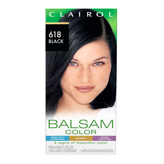 Black Clairol Balsam Permanent Hair Dye, 618 Black Hair Color, Pack of 1