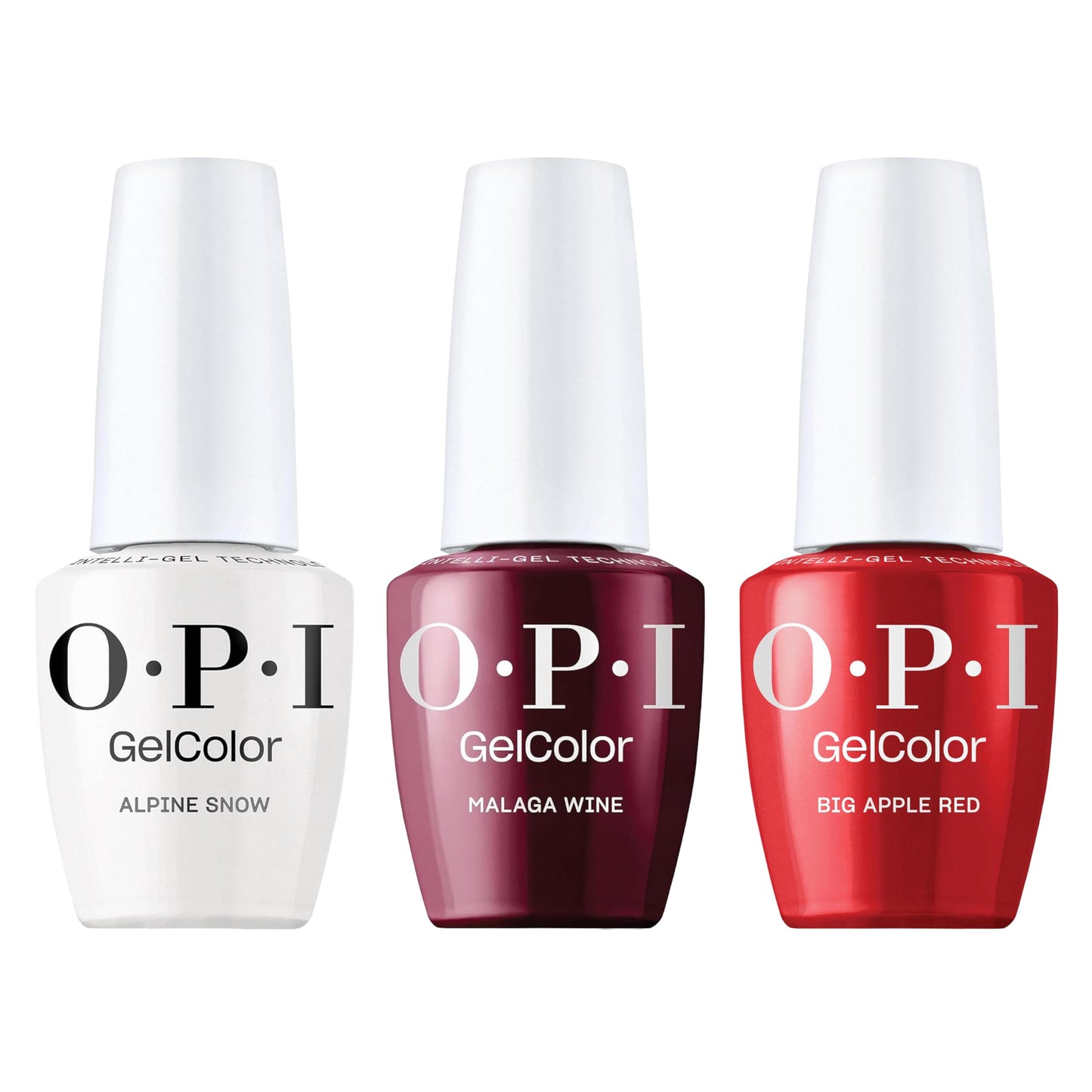 White Smoke OPI GelColor Iconic Shades Gel Nail Polish Trio Bundle | Big Apple Red, Bright Red + Alpine Snow, Soft White + Malaga Wine, Dark Red Crème UV Cure Gel Polish Colors