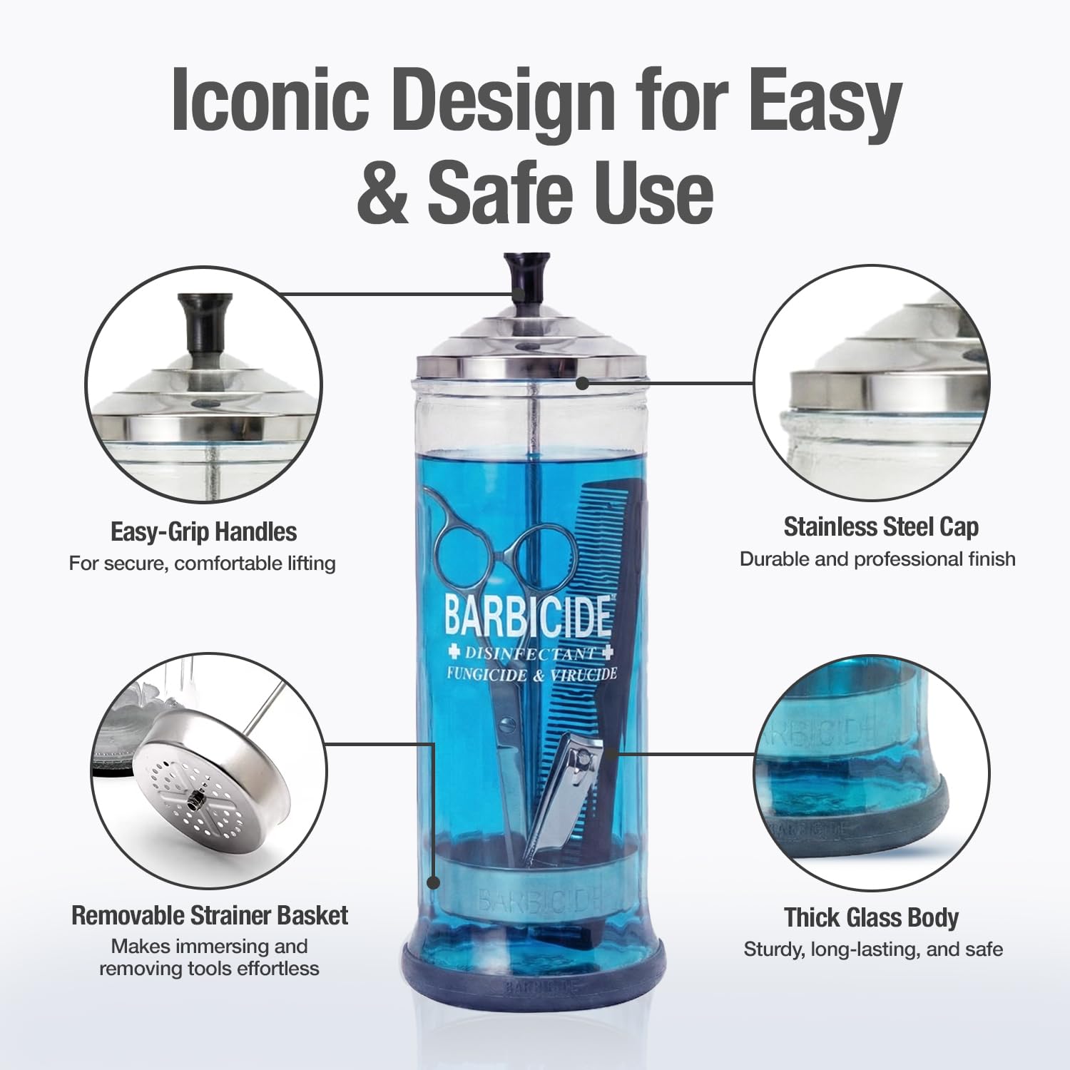 White Smoke BARBICIDE Disinfectant Jar and Concentrate Starter Set (37 Oz Jar +16 Fl Oz)– Professional Salon, Spa & Barber Tool Sanitizing Kit