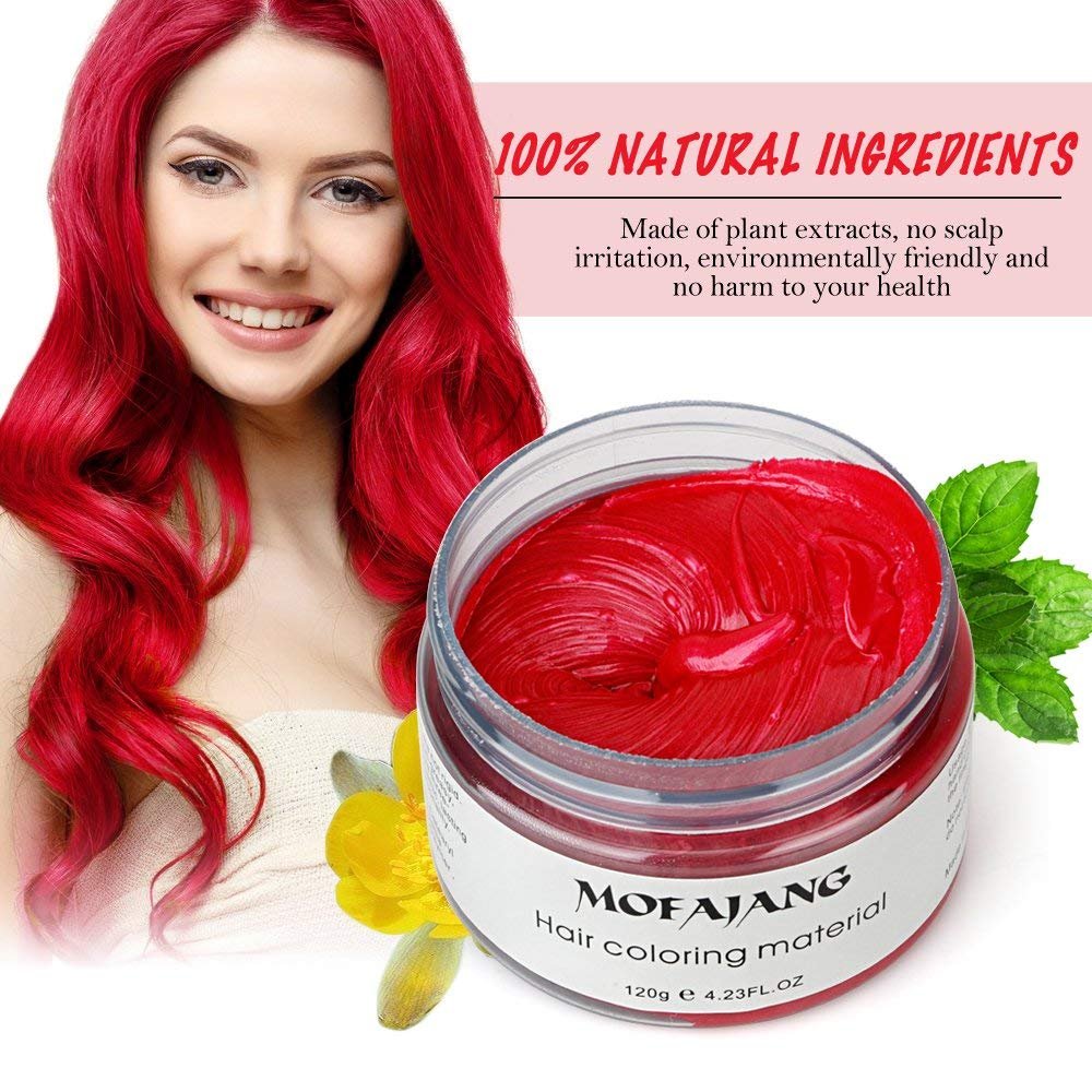 White Smoke Unisex Hair Wax Color Dye Styling Cream Mud, Natural Hairstyle Pomade, Washable Temporary,Party Cosplay (Red)