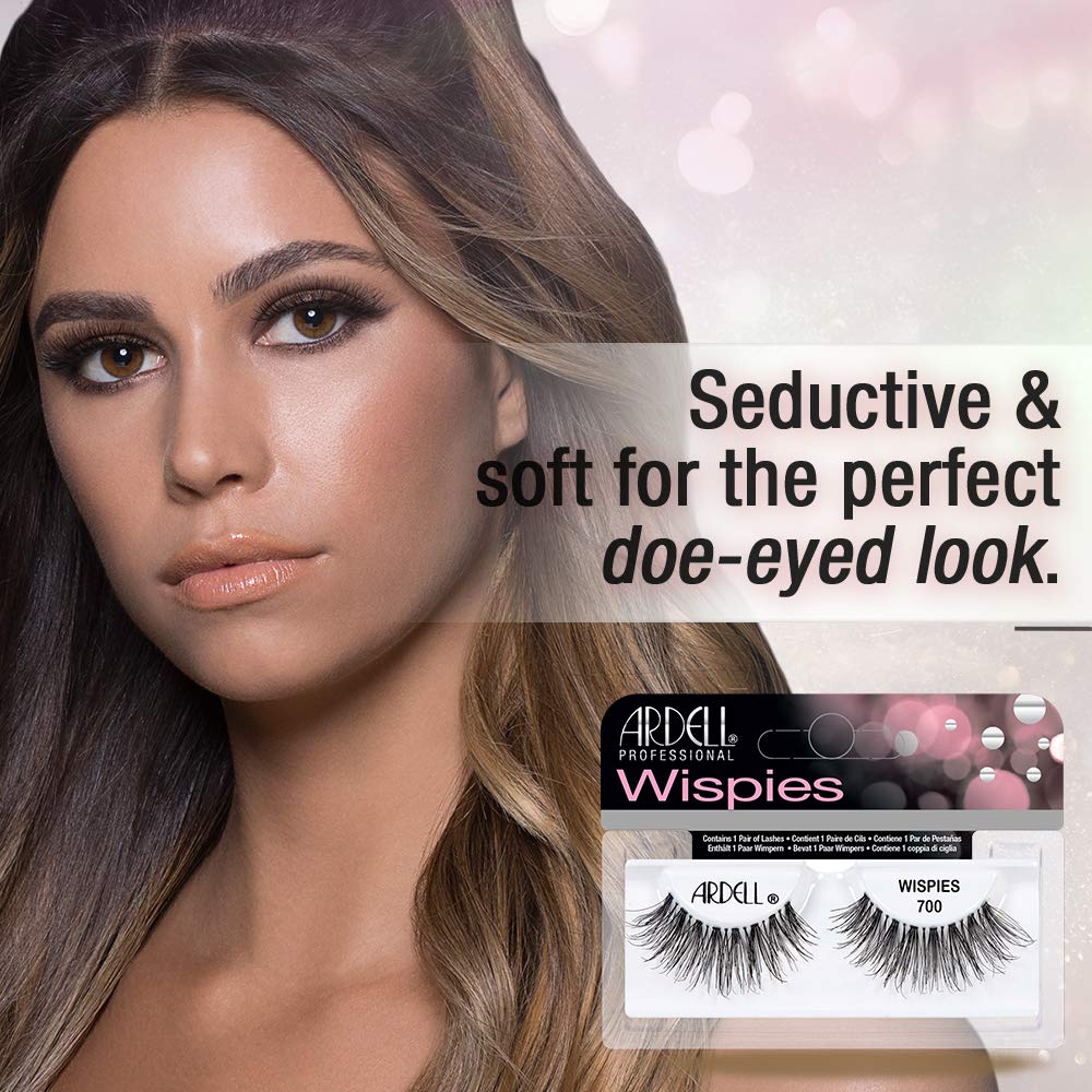 Light Gray Ardell Wispies 700 False Eyelashes – Natural Wispy Lashes for Women, Reusable Fake Lashes Strip, Feathered Look with Invisiband, 4 Pack
