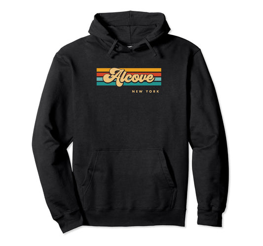 Black Vintage Sunset Stripes Alcove, New York Pullover Hoodie