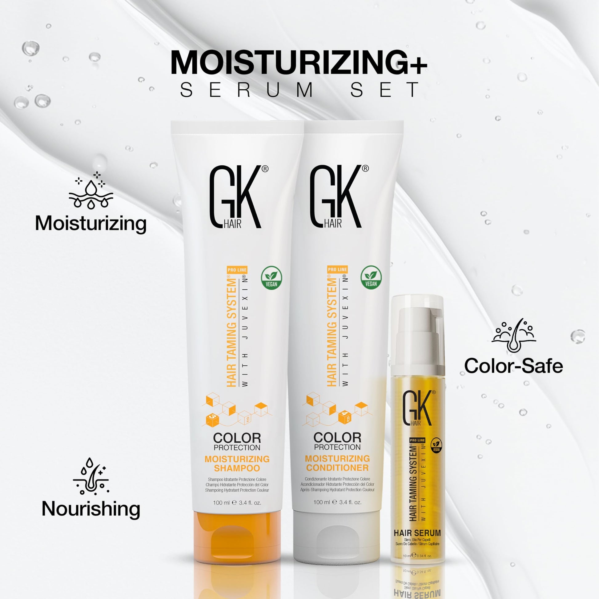 White Smoke GK HAIR shampoo & Conditioner set Travel size with Hair serum -Color Safe Shampoo & Conditioner Made with Aloe vera, Parki Butter - Free of Parabens & Phthalates Sulfate, (3.74 Fl Oz)