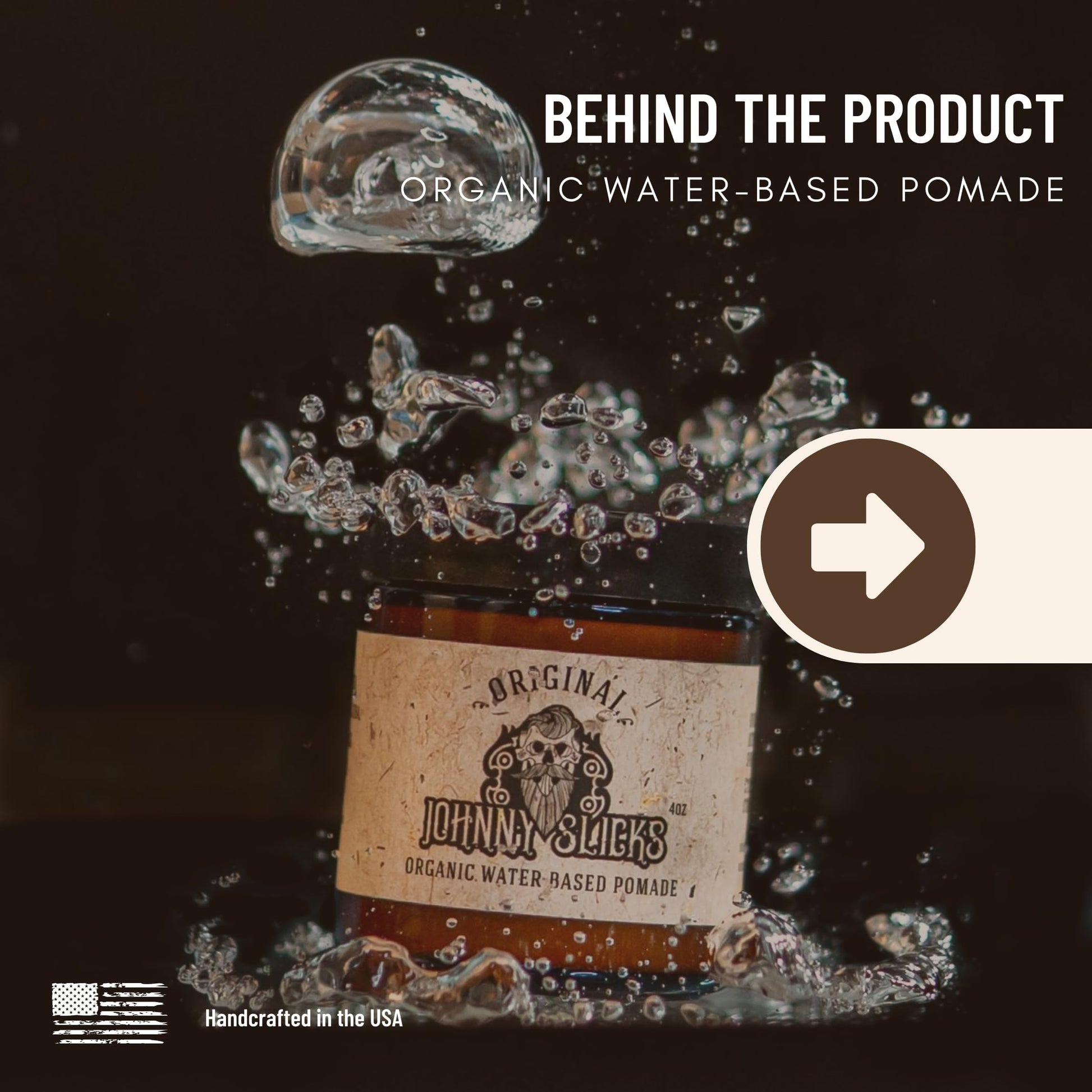 Black Johnny Slicks Water Based Pomade | Strong Hold, High Shine, All Organic Styling for Men | Promotes Healthy Hair Growth & Helps Hydrate Dry Skin (Rugged, 4 Ounce) US Made, Veteran Owned