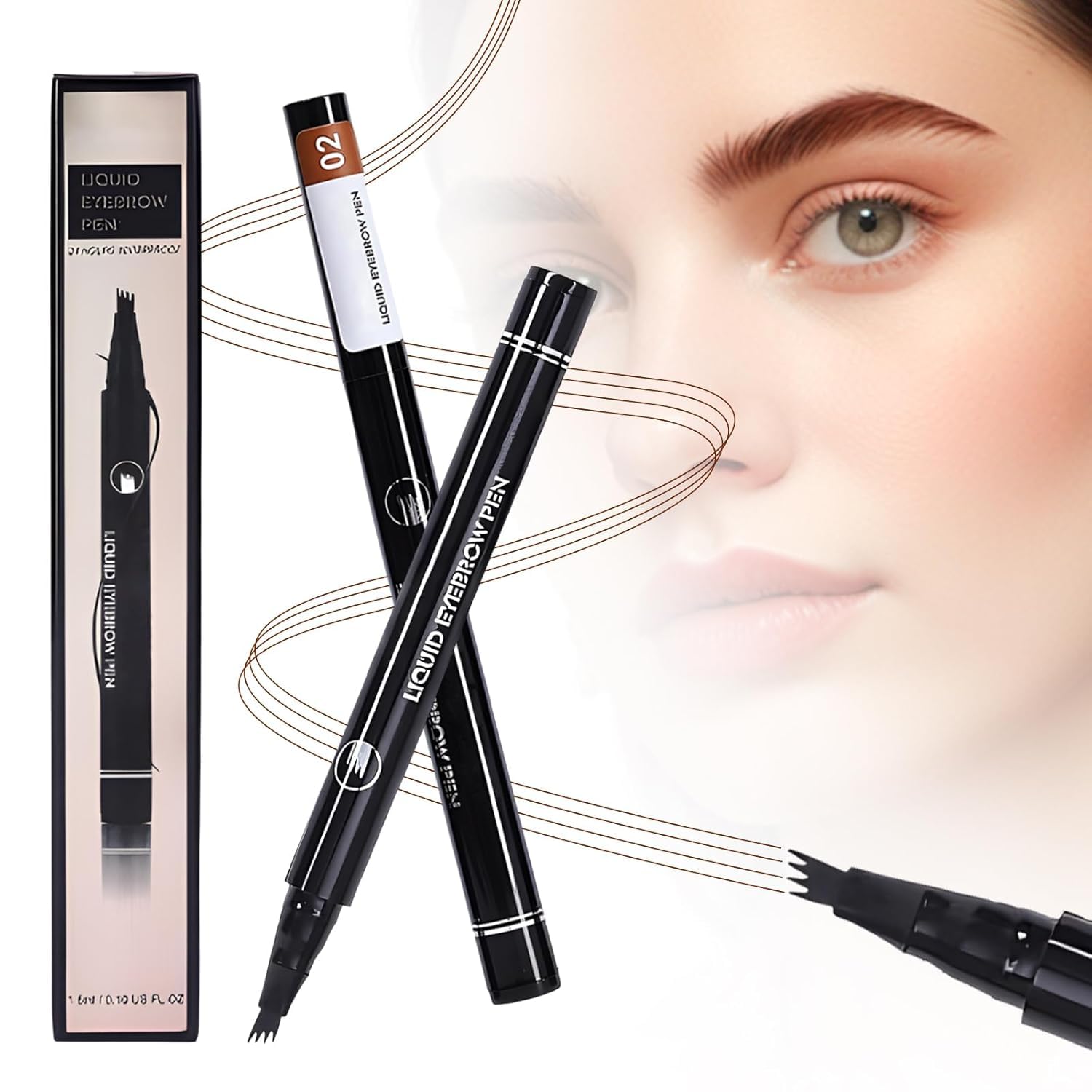 White Smoke Microblading Eyebrow Pencil, 2025 New Magic Eyebrow Tattoo Pencil 4 Fork Tip, Natural Long-Lasting Smudge-proof Fine Stroke eyebrow microblading Pen for Women (Light Brown)