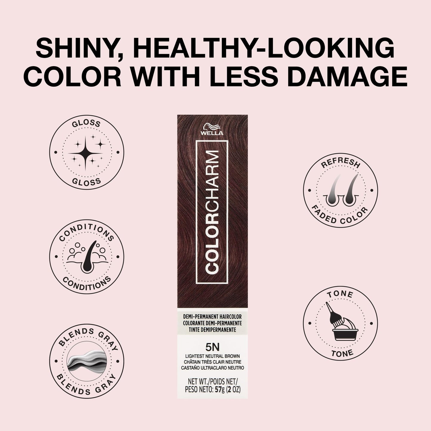 Misty Rose COLORCHARM Demi Permanent Hair Color | 5N Lightest Neutral Brown | Gloss, Refresh & Tone | 2 Fl Oz