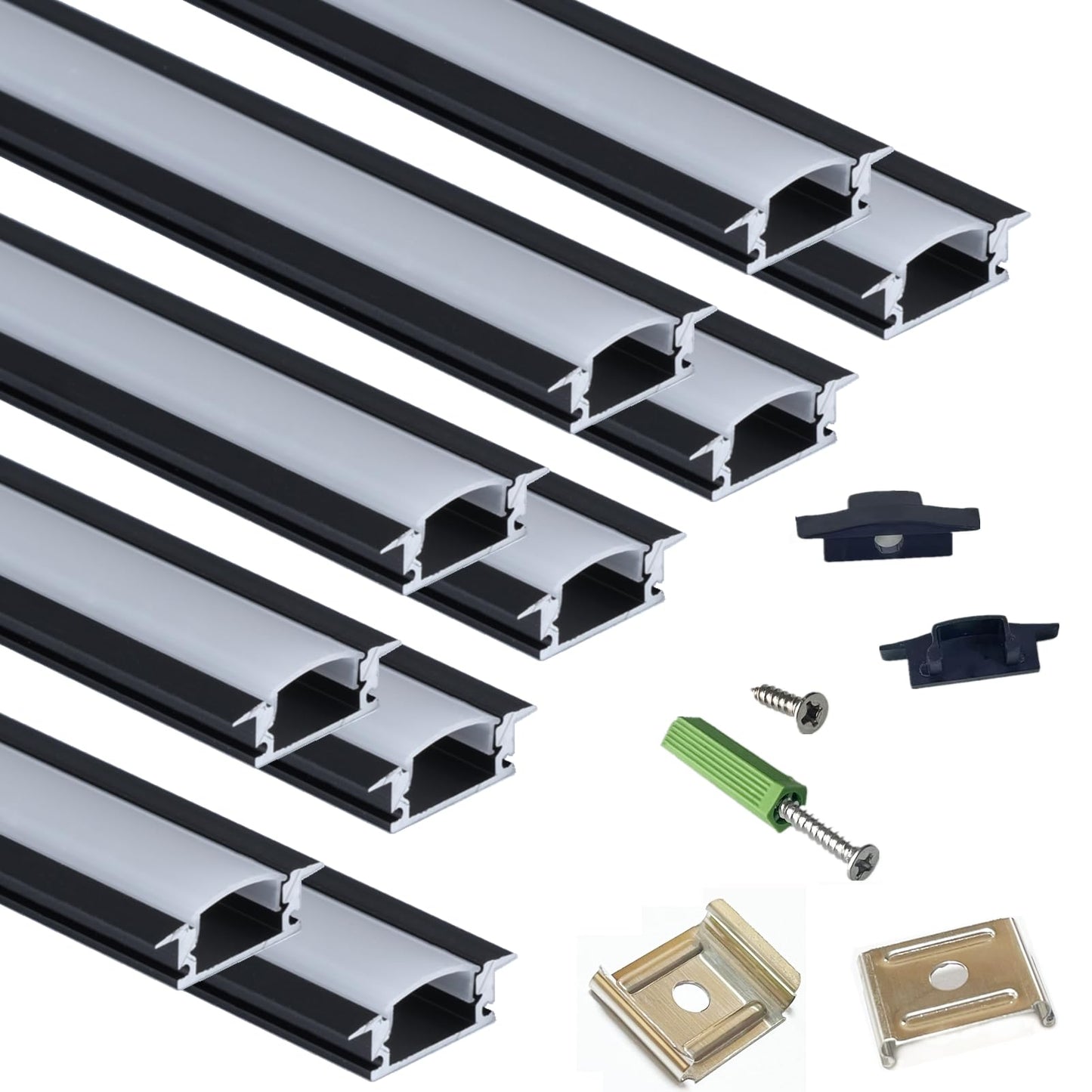 White Smoke THMOOTHER 10-Pack 3.3FT/1M LED Strip Aluminum Channel Diffuser,Collar Shape Tape Light Under Cabinet Floating Shelf Alcove Recessed 25X7MM Matte Black Anodized Track, Milky Cover Concave Slot Profile