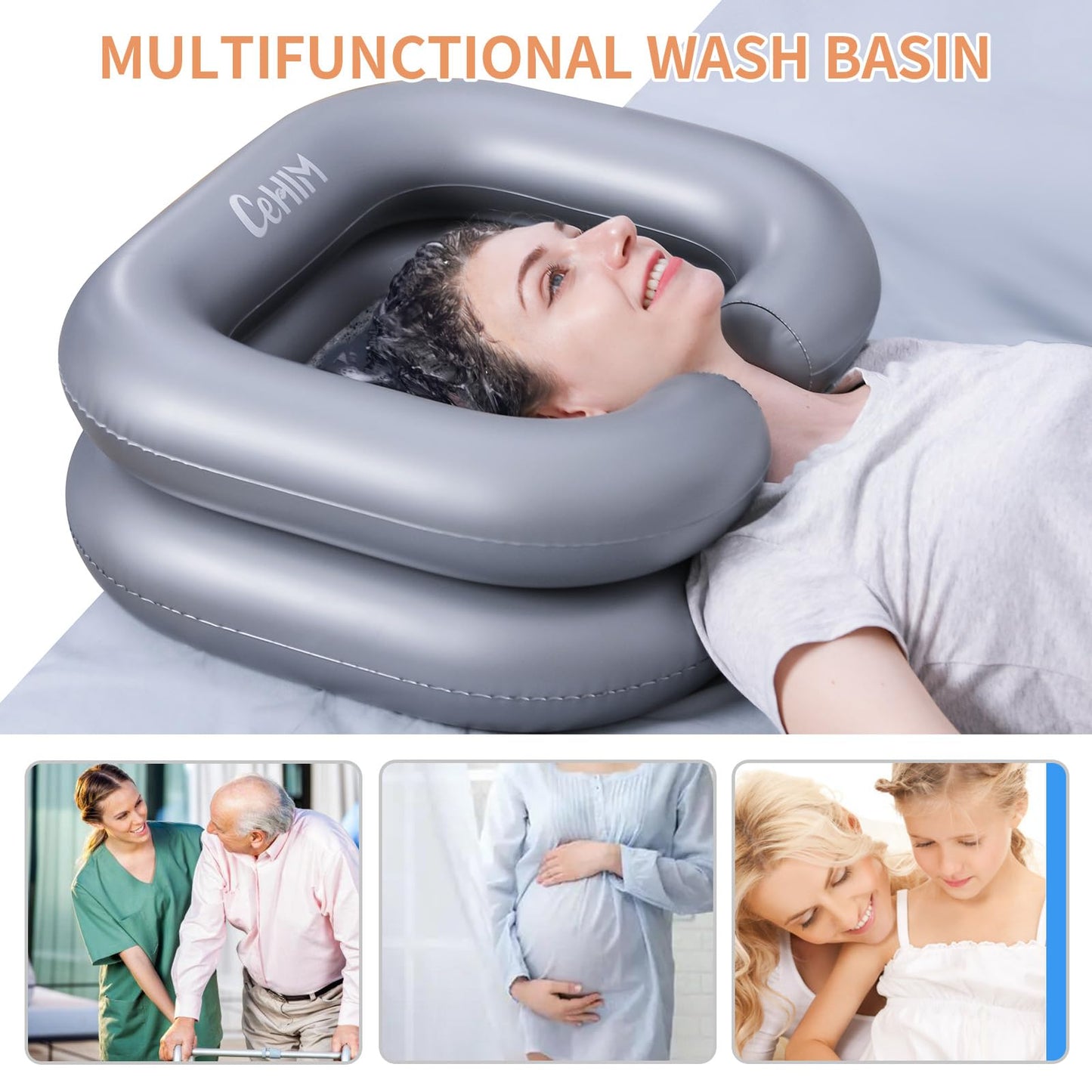 White Smoke Cehim Inflatable Shampoo Basin - Portable Shampoo Bowl, Hair Washing Basin for Bedridden, Disabled,Injured, Hair Wash Tub for Dreadlocks and at Home Sink Washing