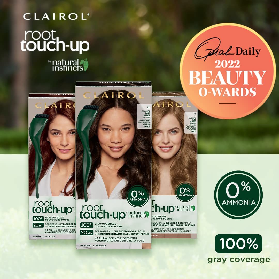 Beige Clairol Root Touch-Up by Natural Instincts Permanent Hair Dye, 4 Dark Brown Hair Color | Naturally Blended Roots with 100% Gray Coverage | Vegan & Ammonia Free Formula | Pack of 1