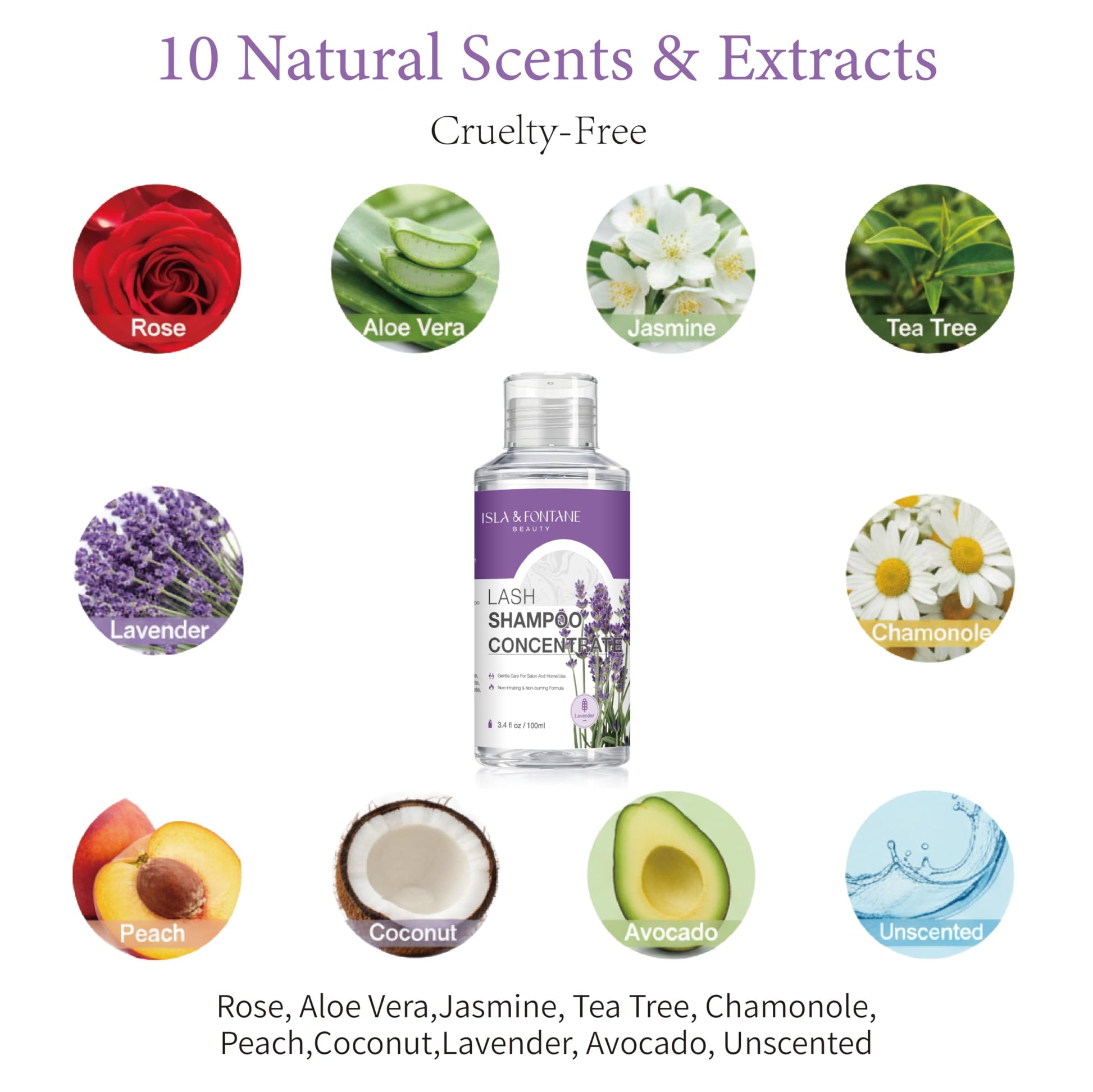White Smoke ISLA & FONTANE Lash Shampoo Concentrate 100ml (Makes 20 Bottles) with Measuring Cup - Oil Free Eyelash Extension Cleanser - Gentle DIY Lash Bath Foam for Salon & Home Care - (Lavender)