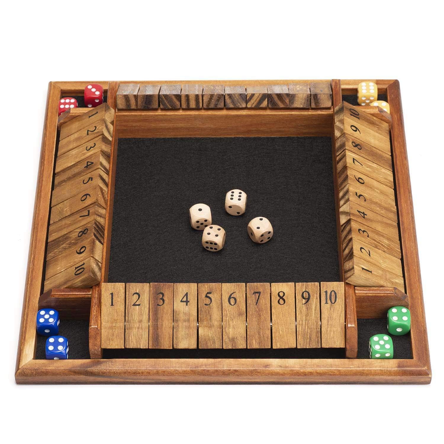 Dark Slate Gray AMEROUS 1-4 Players Shut The Box Dice Game, Wooden Board Table Math Game with 12 Dice and Shut-The-Box Instructions for Kids Adults, Family Classroom Home or Pub (12 Inches)