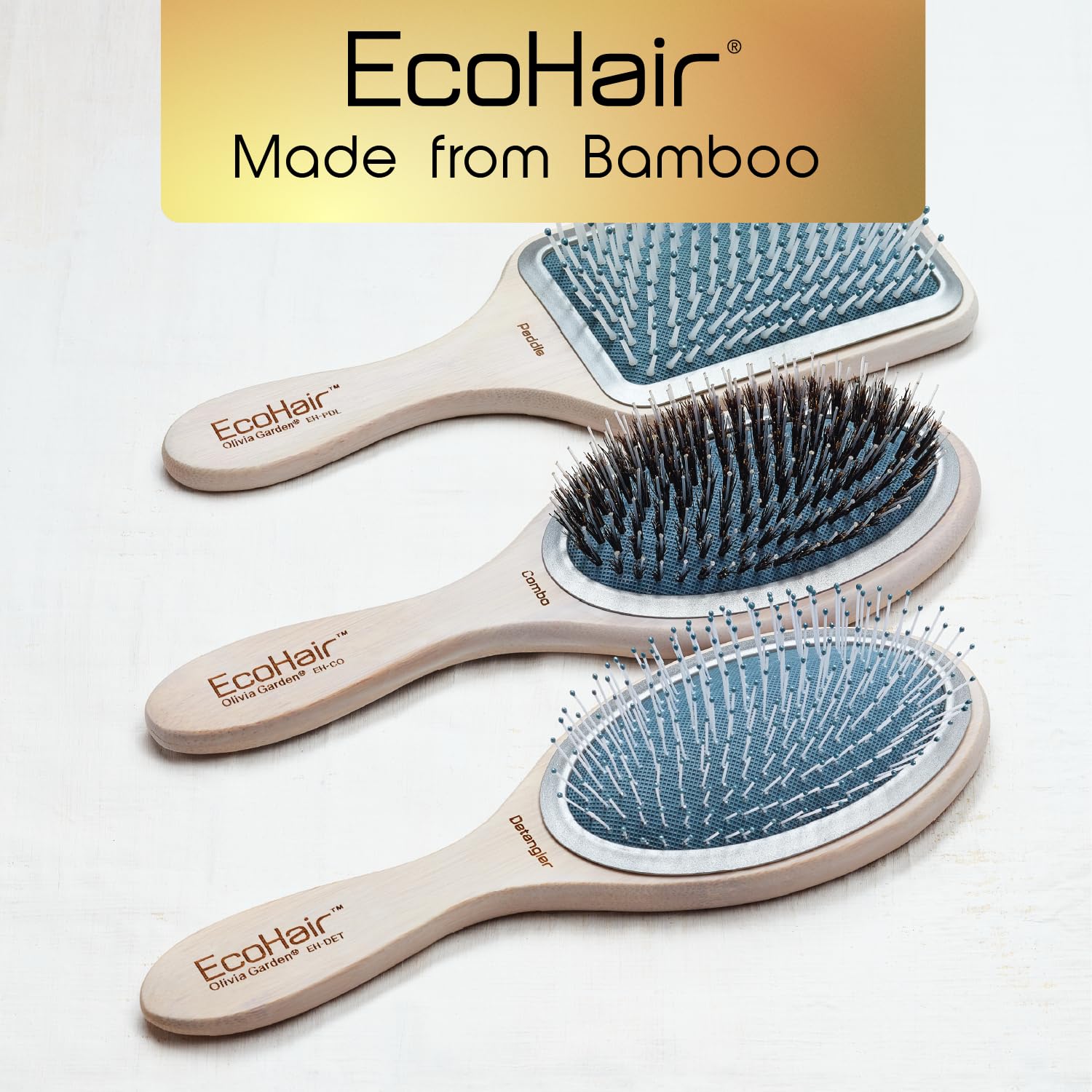 White Smoke Olivia Garden EcoHair Bamboo Hair Brush, Detangler, EH-DET