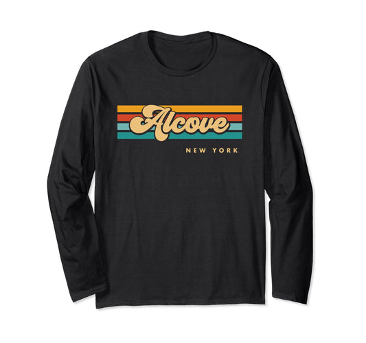 Dark Slate Gray Vintage Sunset Stripes Alcove, New York Long Sleeve T-Shirt