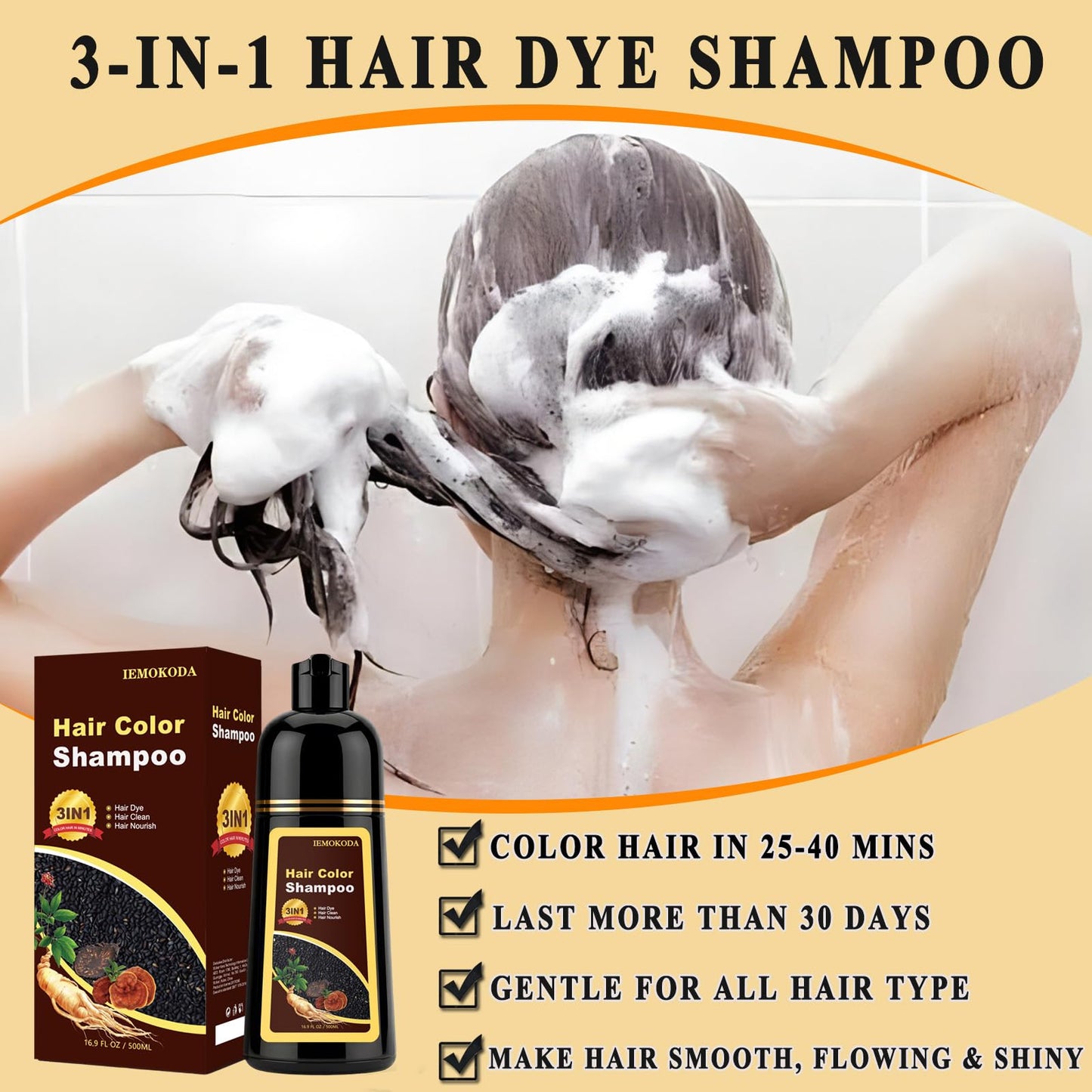 Lavender Wine Red Hair Dye Shampoo 3 in 1, Long-lasting & Natural Hair Color Shampoo, Herbal Ingredients Natural Shampoo Hair Dye Effect in Minutes, Gifts for Men Women 500ml
