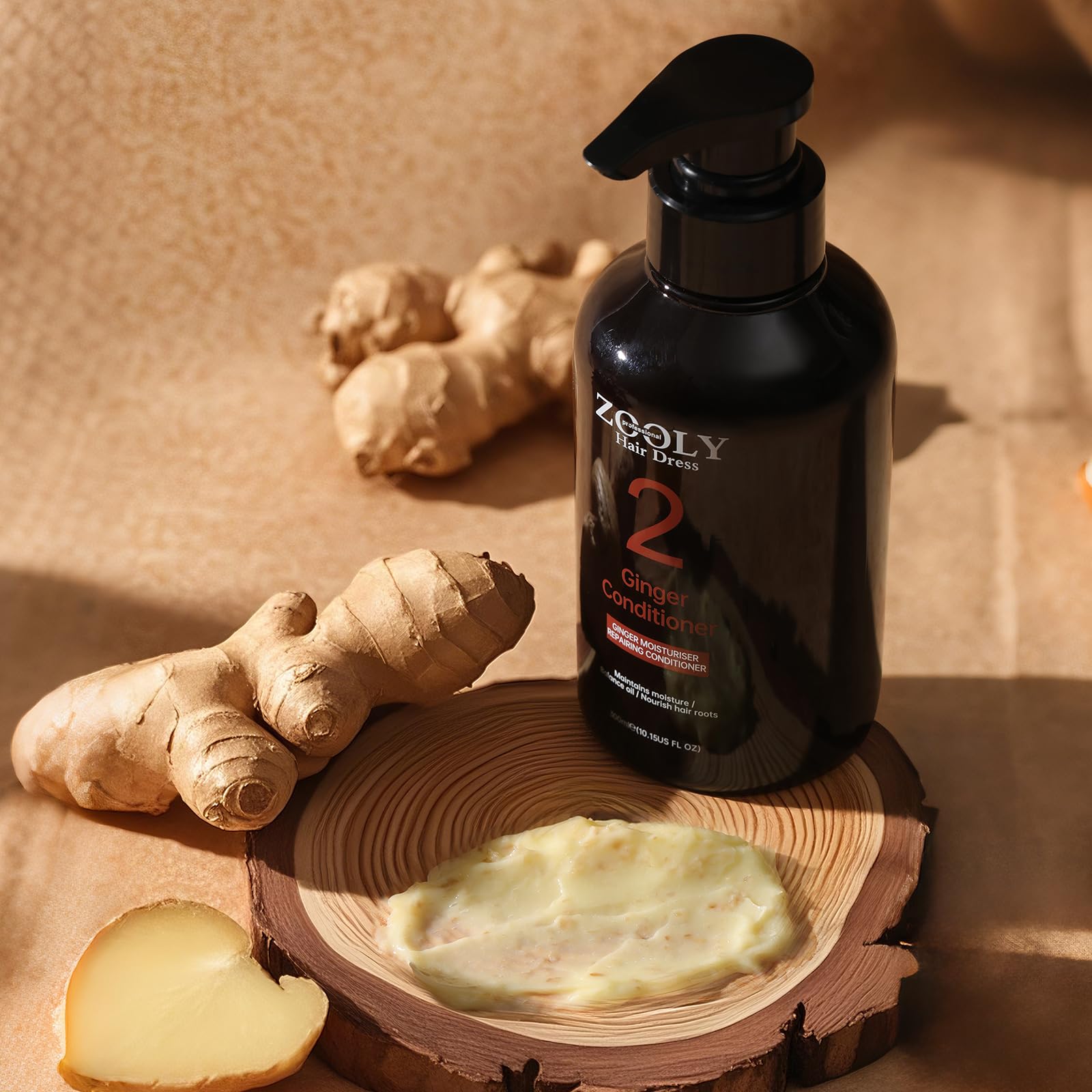Dark Khaki ZOOLY PROFESSIONAL Ginger Shampoo and Conditioner Sets 20.3 Fl Oz- Anti Hair Loss and Nourishes Hair Roots, Salon Level Scalp Care for Men and Women