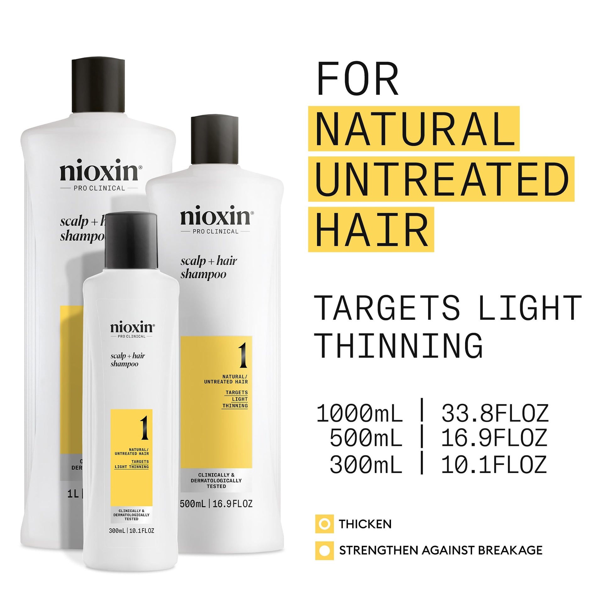 White Smoke Nioxin Scalp + Hair Thickening System 1 Shampoo| For Natural or Untreated Hair with Light Thinning| With Niacinamide and Biotin| 33.8 Fl oz.