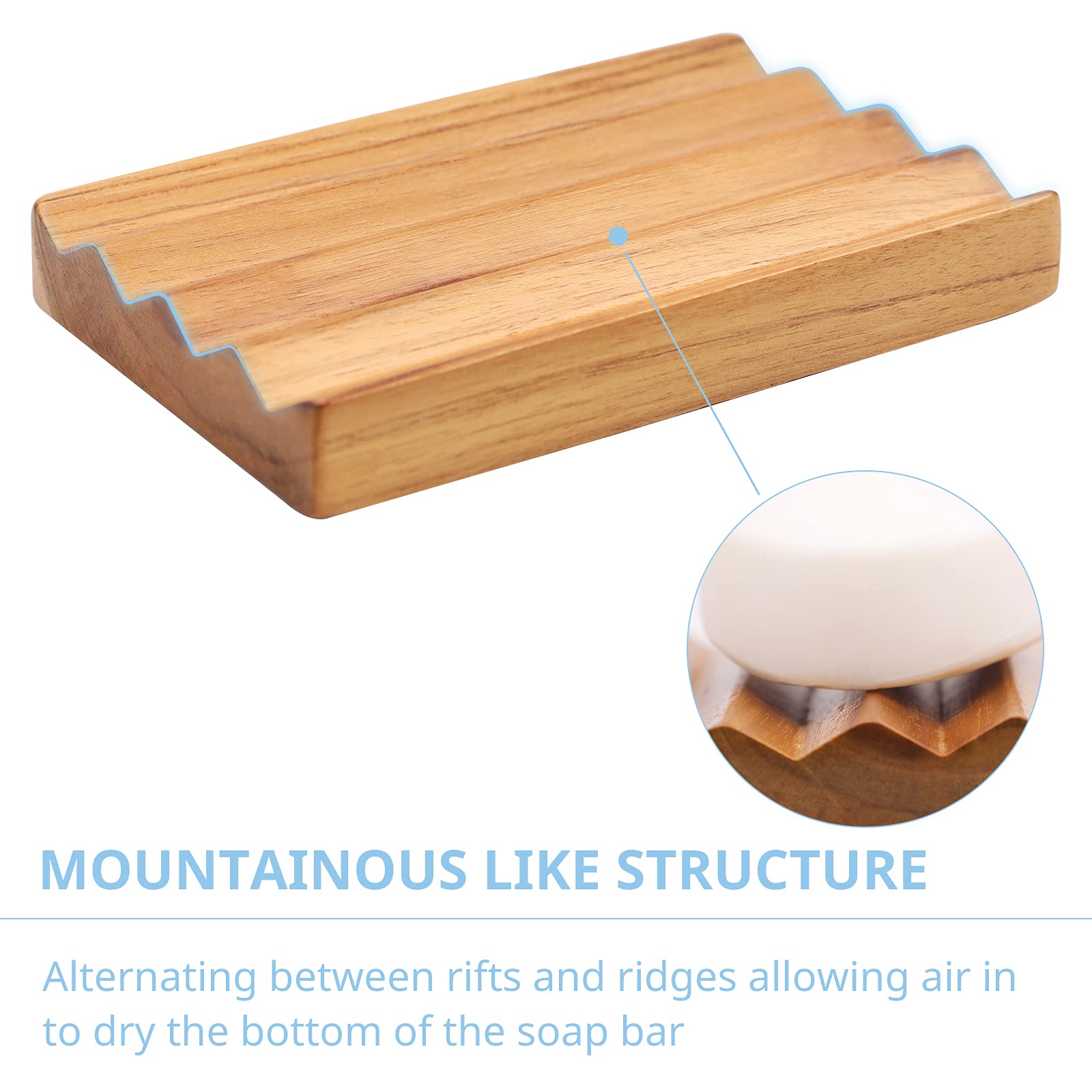 White Smoke Teak Soap Dish for Shower by HTB, Wood Decorative Bath Soap Holder Heightened Base Design to Keep Soap Dry in Kitchen, Bathroom, Sink, Bathtub, Cute Wooden soap Saver for Hand Face Shampoo Bar (1pcs)