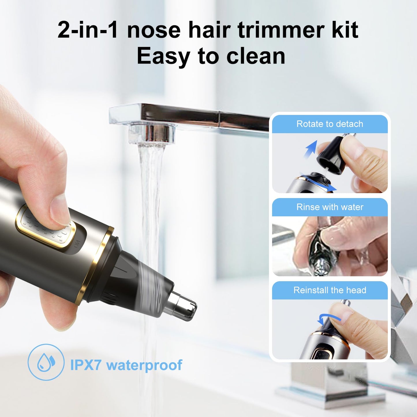 White Smoke XOOMRSCP Nose Hair Trimmers for Men，Rechargeable Hair Trimmer 2 in 1 Painless Multifunctional Ear and Nose Hair Trimmer with IPX7 Waterproof Dual Edge Blades (Grey)
