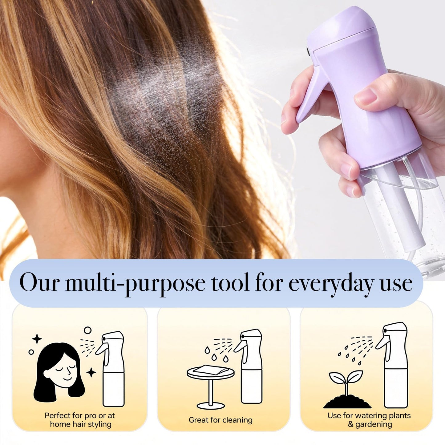 White Smoke RMNJPW 3Pcs Continuous Spray Bottles For Hair,Ultra Fine Mister for Hair Styling, Plants, Cleaning, Salon, Misting & Skin Care（200ml/6.8oz Green+Pink+Purple）