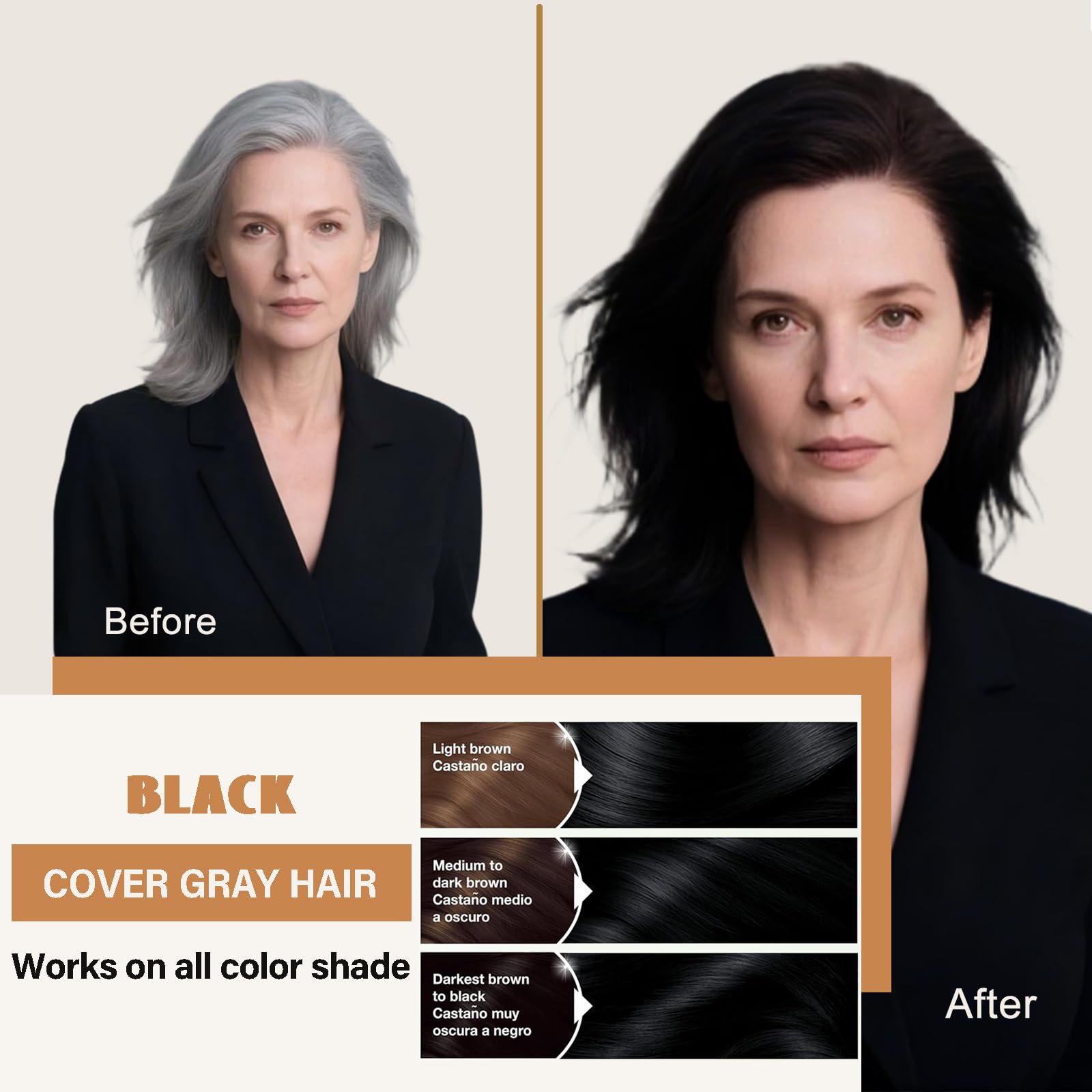 Black Silver Gray Hair Dye Shampoo for Women Men, Herbal 3-in-1 Hair Color Shampoo, Colors Hair in Minutes, Semi-Permanent Grey Hair Dye, Shampoo Para Pintar El Cabello, Easy to Use at Home - 16.90 Fl Oz