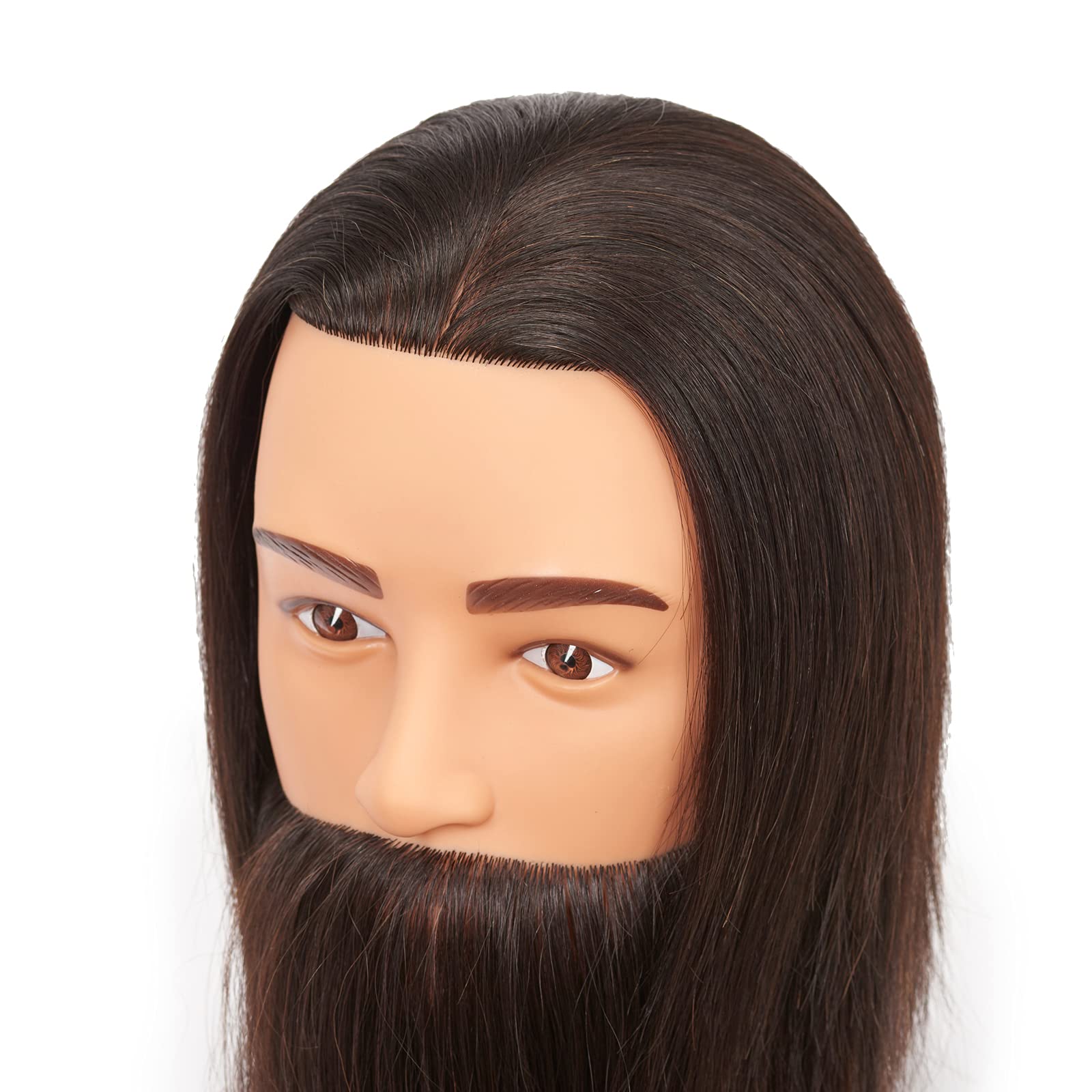 Black Hairingrid Male Mannequin Head 100% Human Hair Hairdresser Cosmetology Mannequin Manikin Training Head Hair and Free Clamp Holder (R72001LB0210AH)