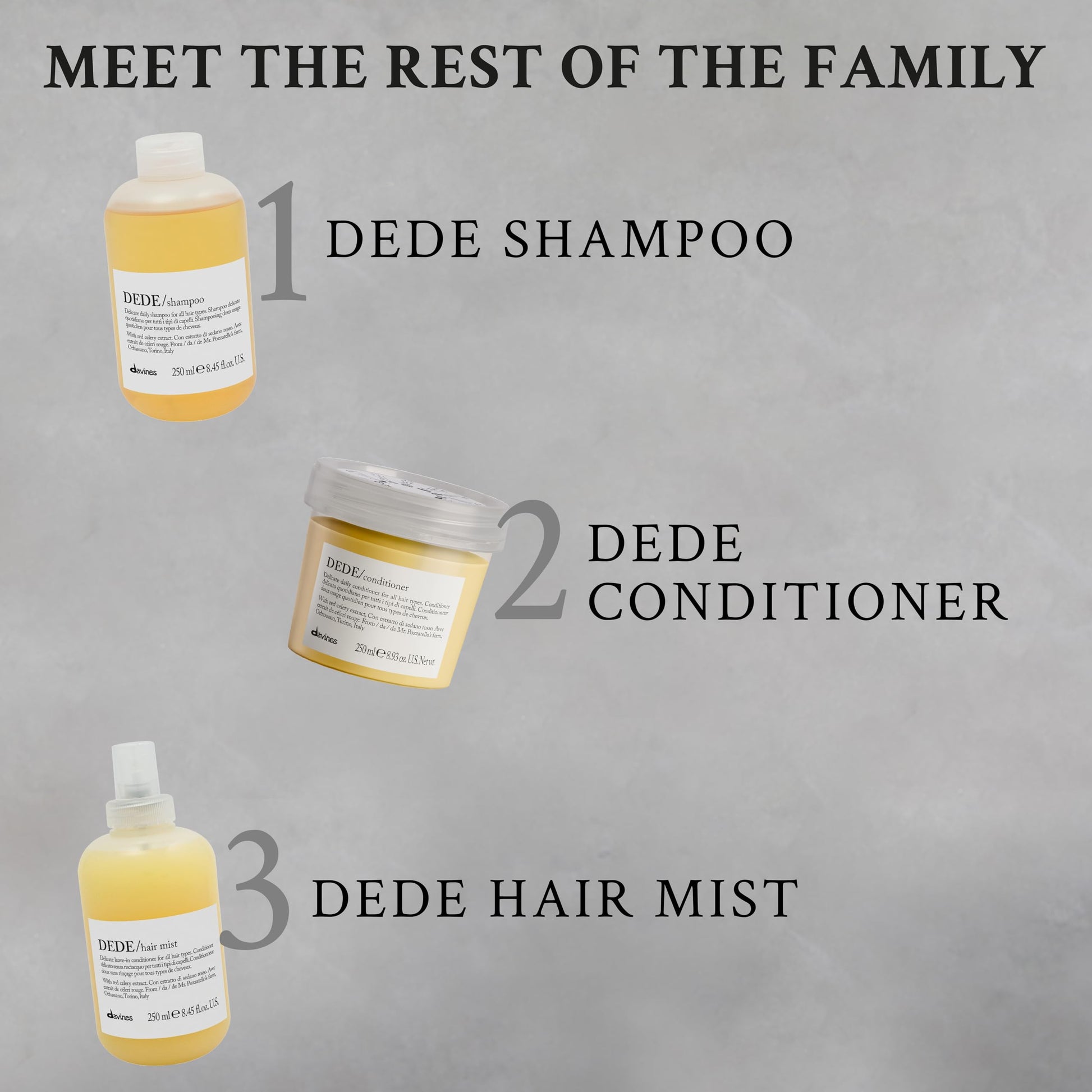 Gray Davines DEDE Hair Mist, Lightweight Leave-In Milk Conditioner for All Hair Types - Frequent Use Spray to Detangle, Moisturize, and Remineralize with Red Celery Extract, Weightless, 8.45 Fl Oz