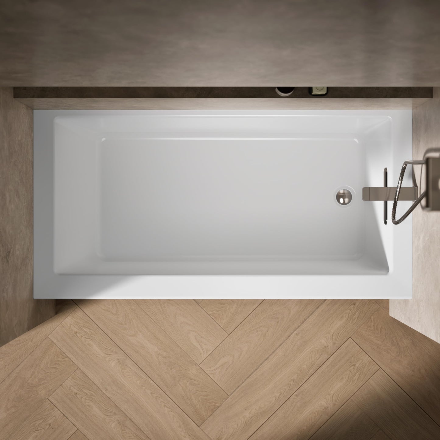 Gray Kohler 60" x 30" alcove bath with integral apron, integral flange, and right-hand drain