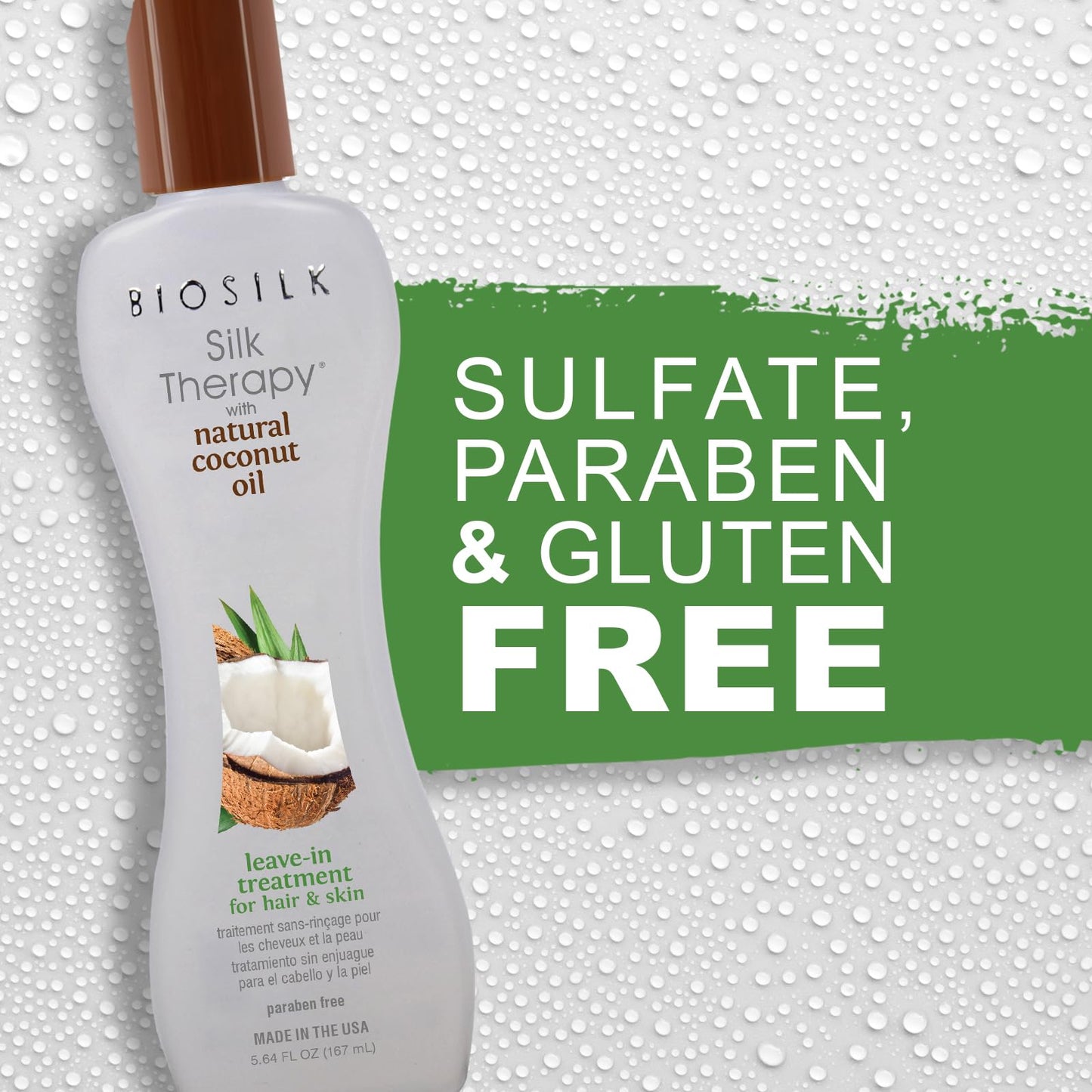 Light Gray BioSilk Silk Therapy with Natural Coconut Oil, Leave-In Hair Treatment Cream for Frizz Control & Shine, Strengthens & Smooths Dry, Damaged Hair, Sulfate-Free, Paraben-Free, Cruelty-Free, 5.64 Fl Oz