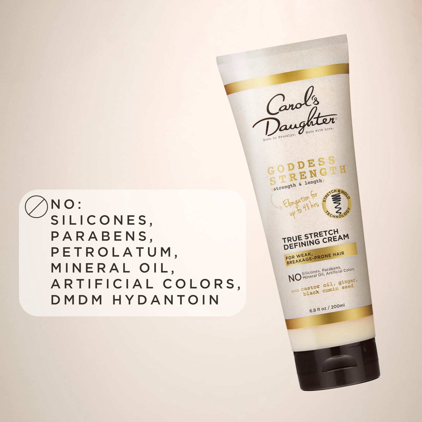Light Gray Carol's Daughter Goddess Strength True Stretch Defining Hair Cream For Waves, Coils and Curls, Curl Defining Cream with Castor Oil, 6.8 Fl Oz