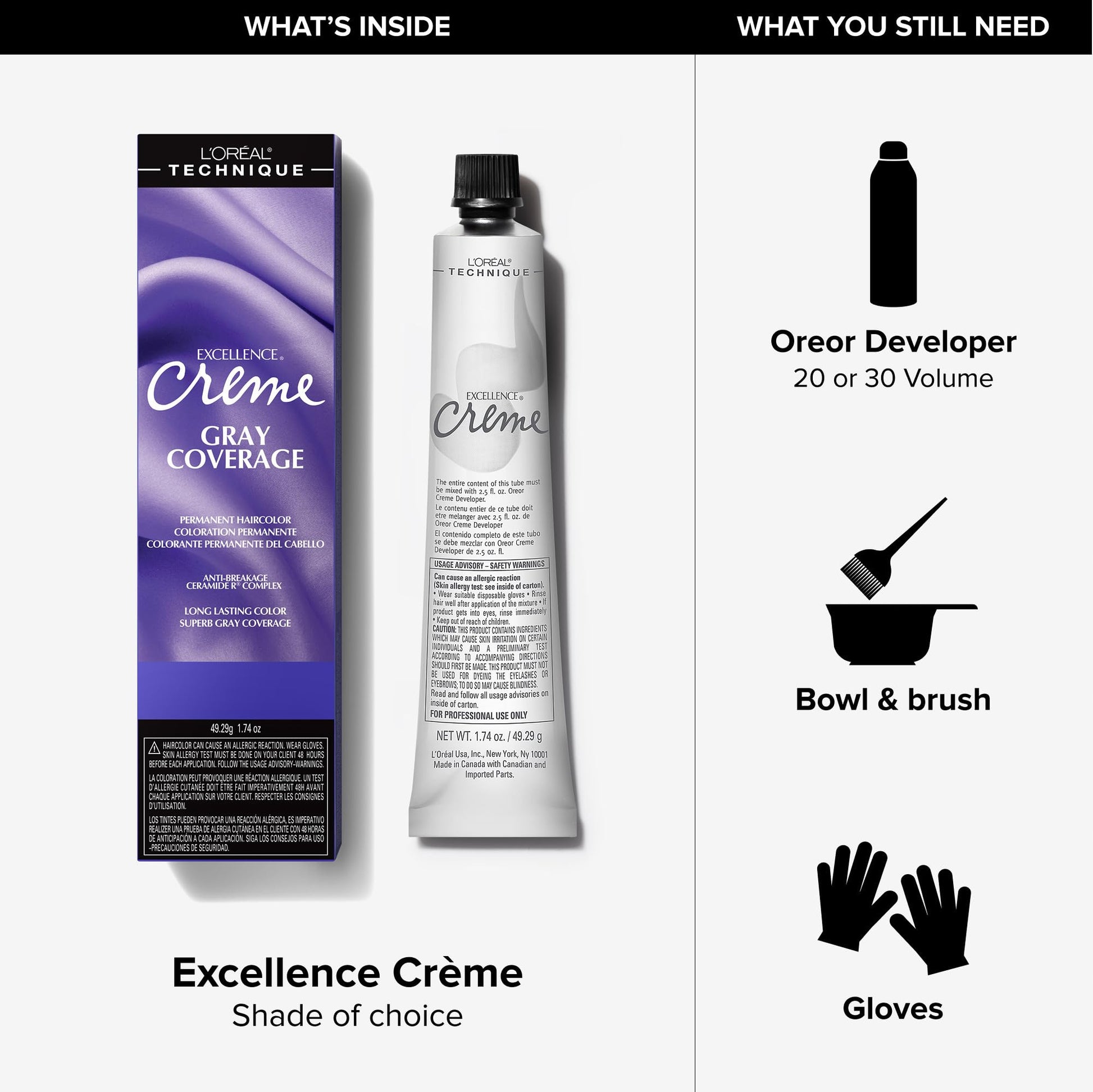 White Smoke L'Oréal Technique Excellence Crème Permanent Hair Color - Long-Lasting Hair Dye, Rich Formula With No-Drip Application, Superb Gray Coverage, Lghtst Nat Blonde