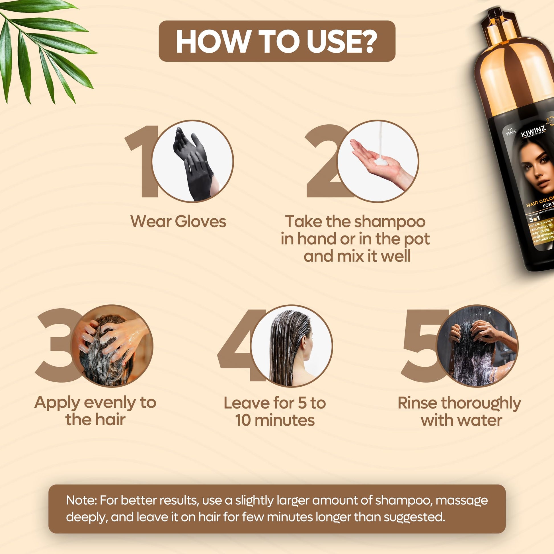 Bisque Kiwinz Professional Hair Color Shampoo – 5 in 1 Hair Dye Shampoo for Grey Hair - Instant Hair Dye with 100% Color Accuracy Enriched with Natural Ingredients - Ammonia Free - 500ml (Black)