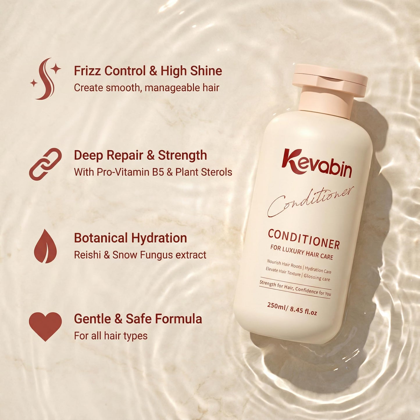 Light Gray Kevabin Shampoo and Conditioner Set for Thinning Hair Care & Thickening - Rosemary Shampoo and Conditioner for Women & Men with Biotin, Ganoderma Lucidum, Free of Parabens & Phthalates, Gently Cleanse