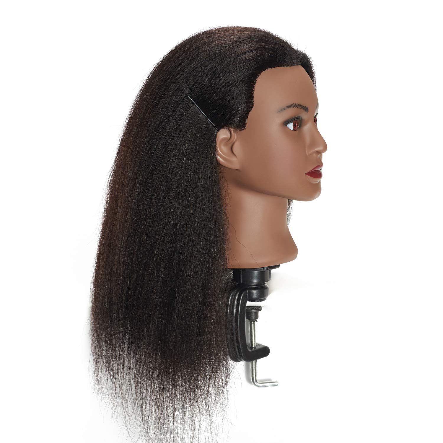 White Smoke Headstar Mannequin Head 100% Real Hair 16" Afro Training Head Mannequin Doll Head Manikin Head Styling Training Head Cosmetology Doll Head Hair for Practice Cutting Braiding with Clamp Stand