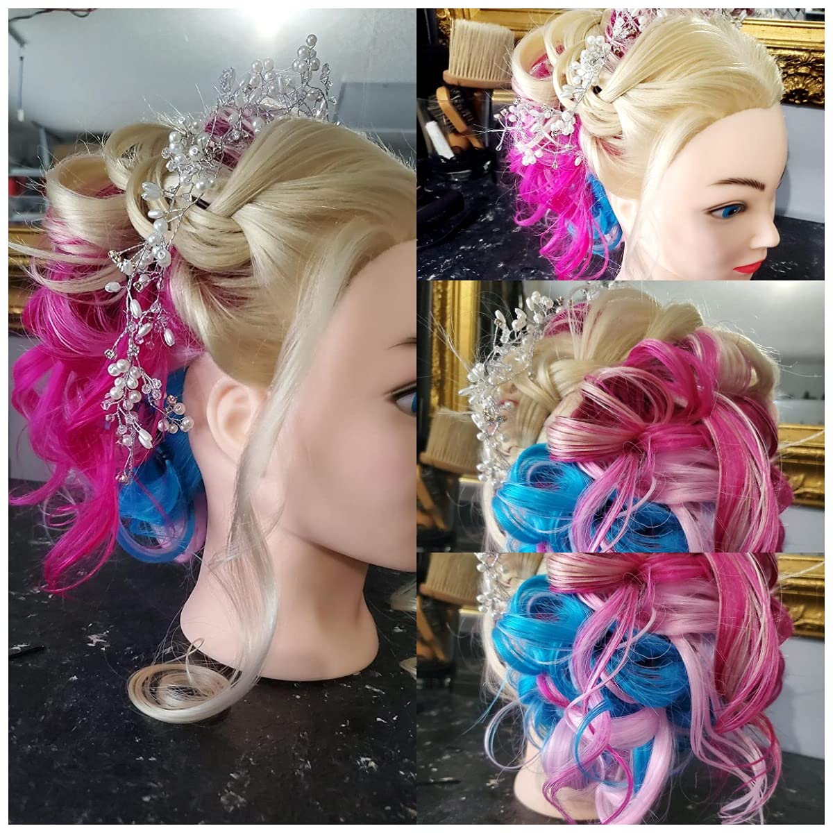 Dark Slate Gray Mannequin Head with Long Synthetic Fiber Colorful Hair Styling Training Head 26-28inch Manikin Cosmetology Doll Head Hairdressing Training Model for Cutting Braiding Practice and Free Clamp Holder