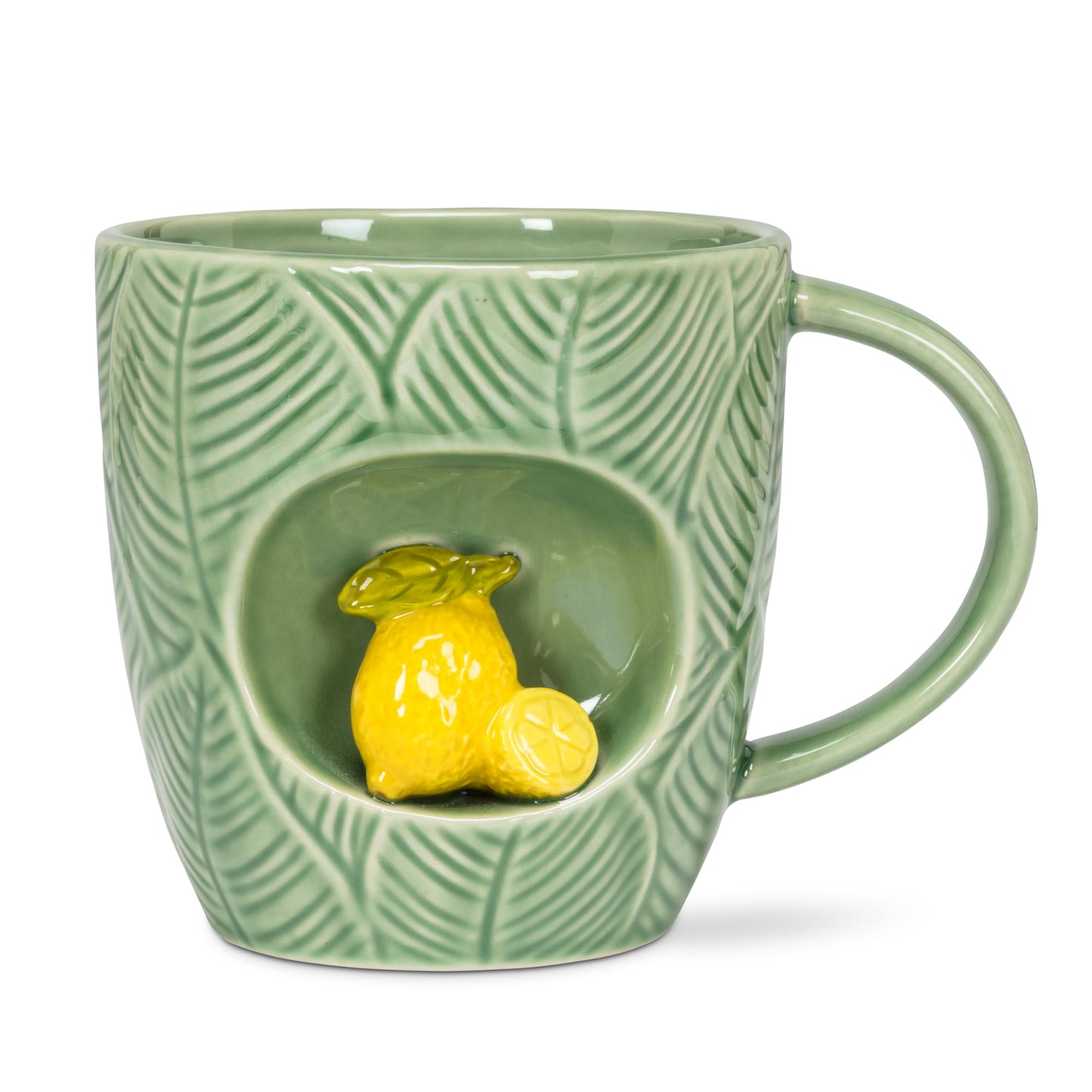 White Smoke Abbott Collection Alcove Leafy Mug with Lemon - Stoneware, Green/Yellow, 4 inches H (12oz)