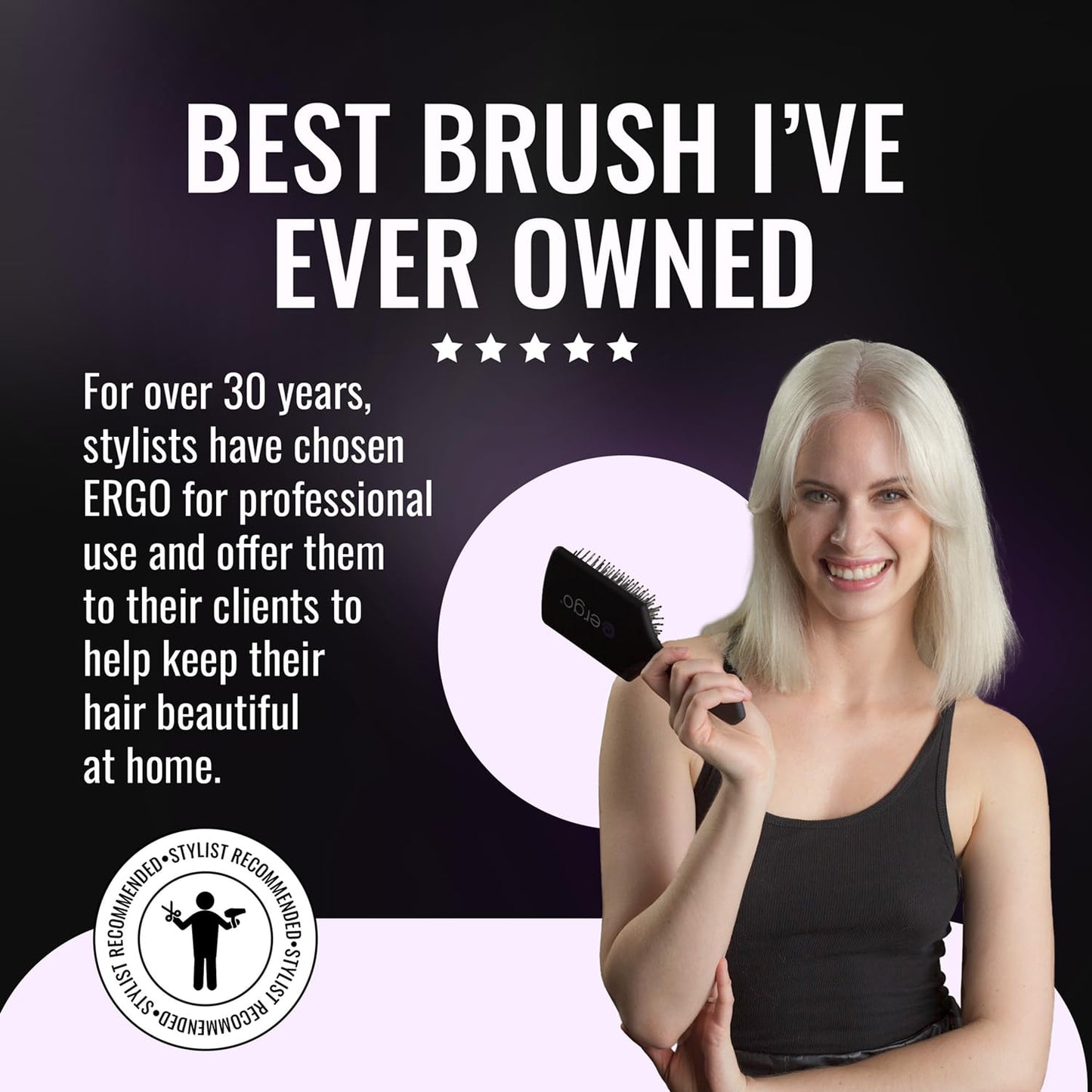 Black ERGO Ionic Paddle Hair Brush – Large Polishing Brush for Long-Lasting Shine, Detangling Brush for Wet & Dry Hair Care, Hair Styling Tool for Blow Drying (ER1000)