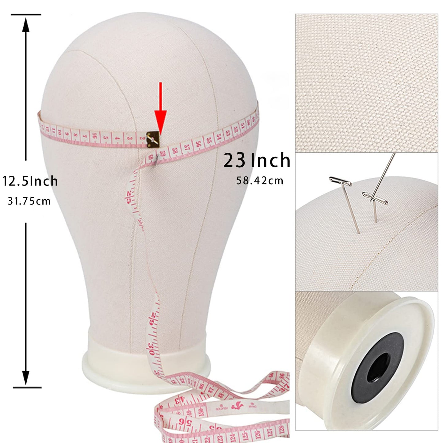 White Smoke LUNGCYX 23Inch Wig Stand Tripod,Canvas Wig Head Stand Mannequin Head Foldable Wig Stand Set for Making Display with Table Clamp,Wig Cap & T Pins