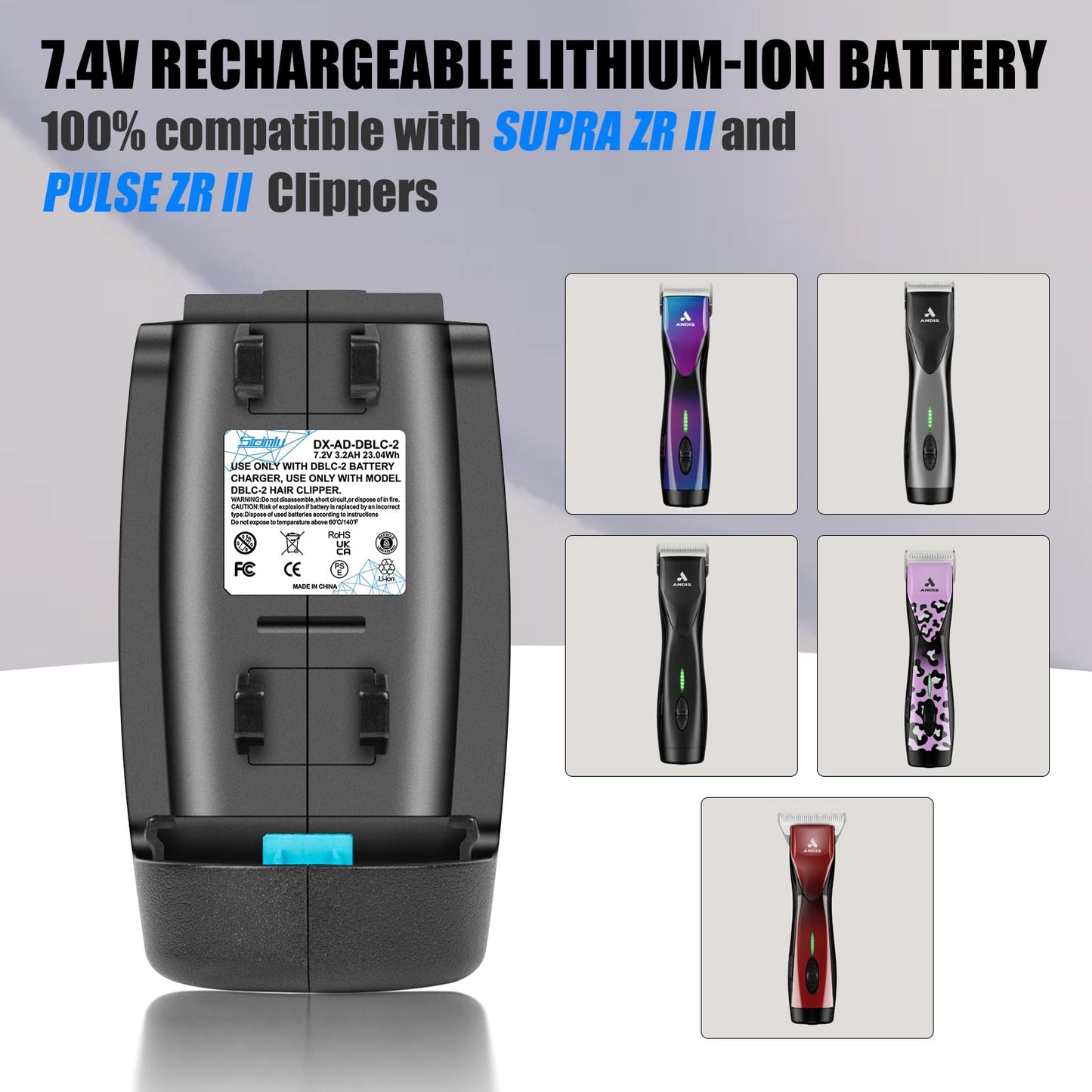 White Smoke DBLC-2 Battery Replacement for Andis Supra ZR II & Pulse ZR II 5-Speed Cordless Clippers -Compatible with 79025 79170 79005 561458 Models-Upgraded long-lasting li-ion(3.5H Use) Fits Original Charger