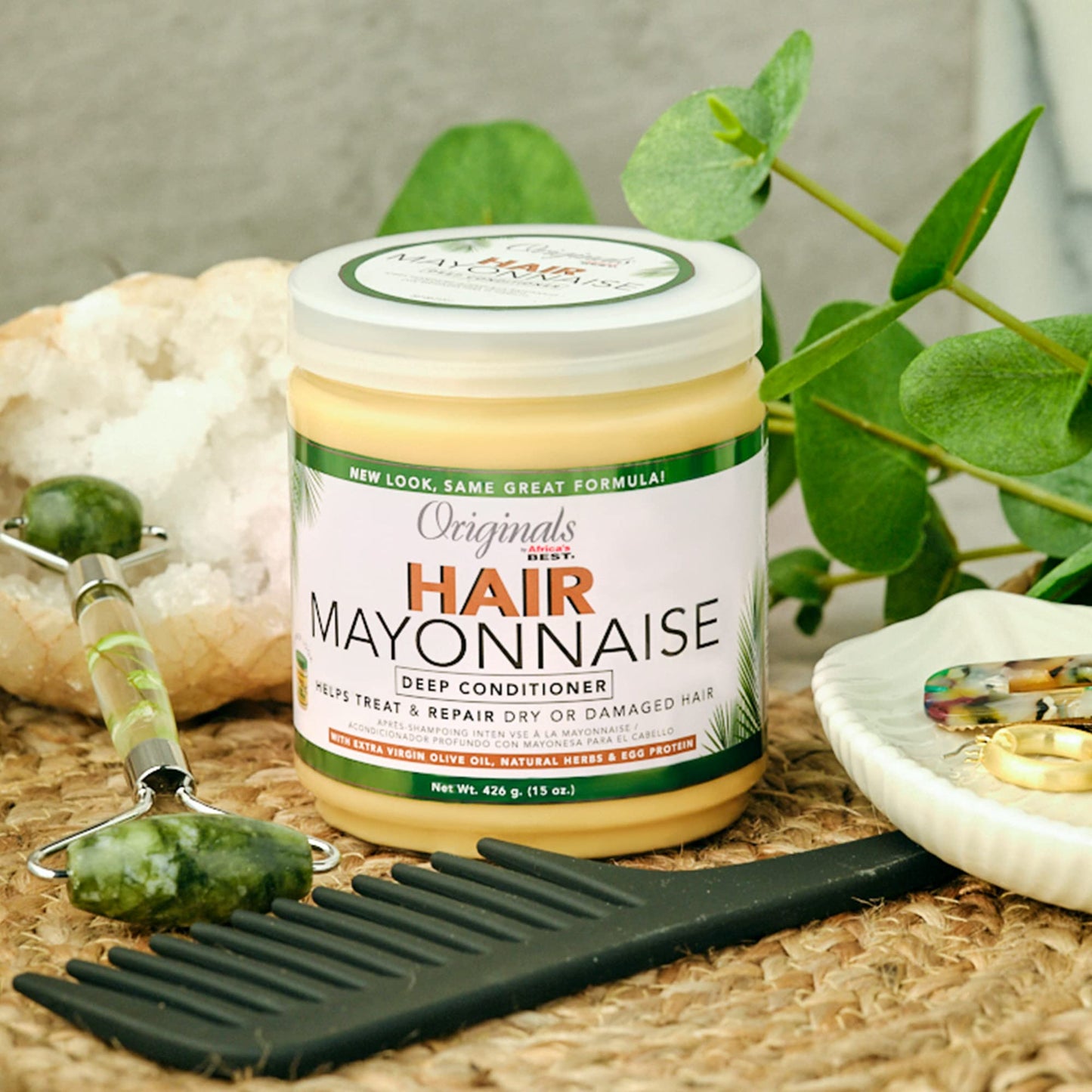 Dark Sea Green Originals By Africa's Best Hair Mayonnaise Conditioner – 2 Pack (15 oz Jars) – Enriched with Herbal Extracts, Egg Protein & Olive Oil for Deep Conditioning & Repair