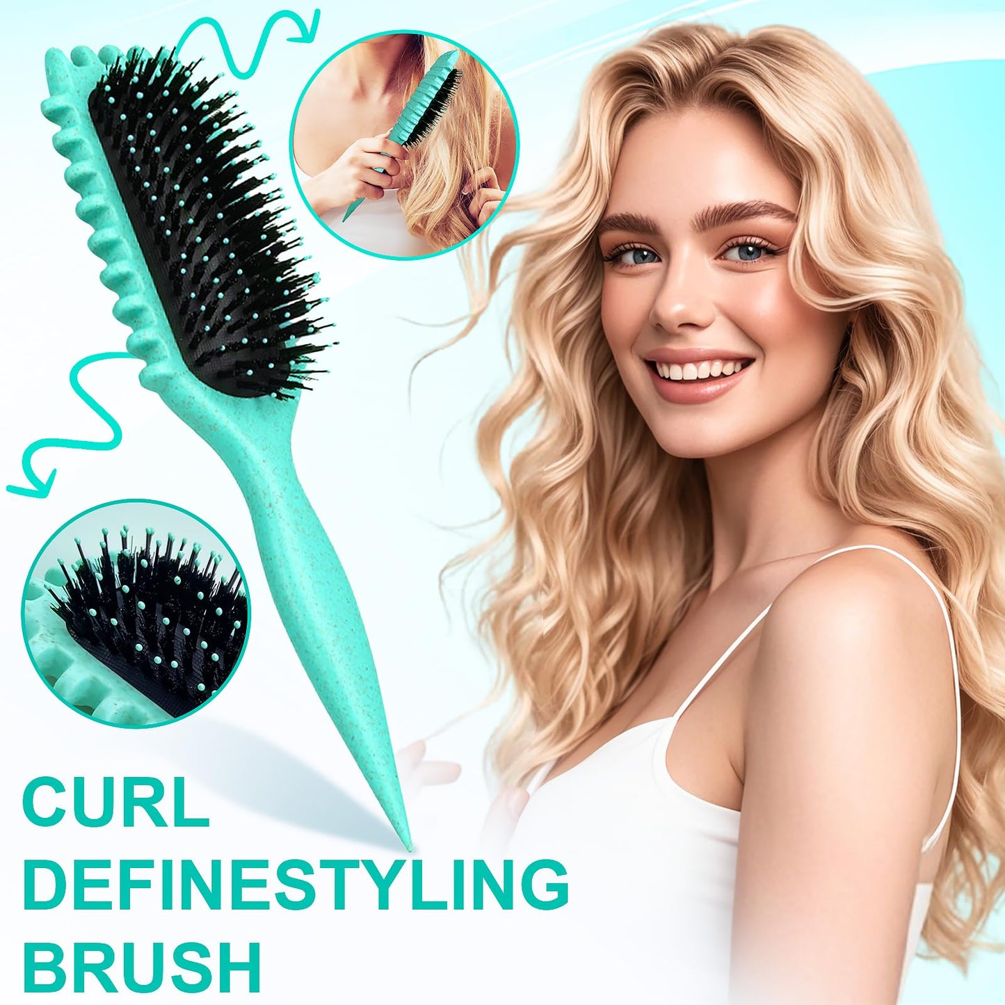 White Smoke Candy Brush,Curly Hair Brush,Curl Defining Brush,Shaping and Defining Curls for Women Hair Brush for Combing and Shaping,Reduce Pulling and Curl Separation For Defined Curls(green)