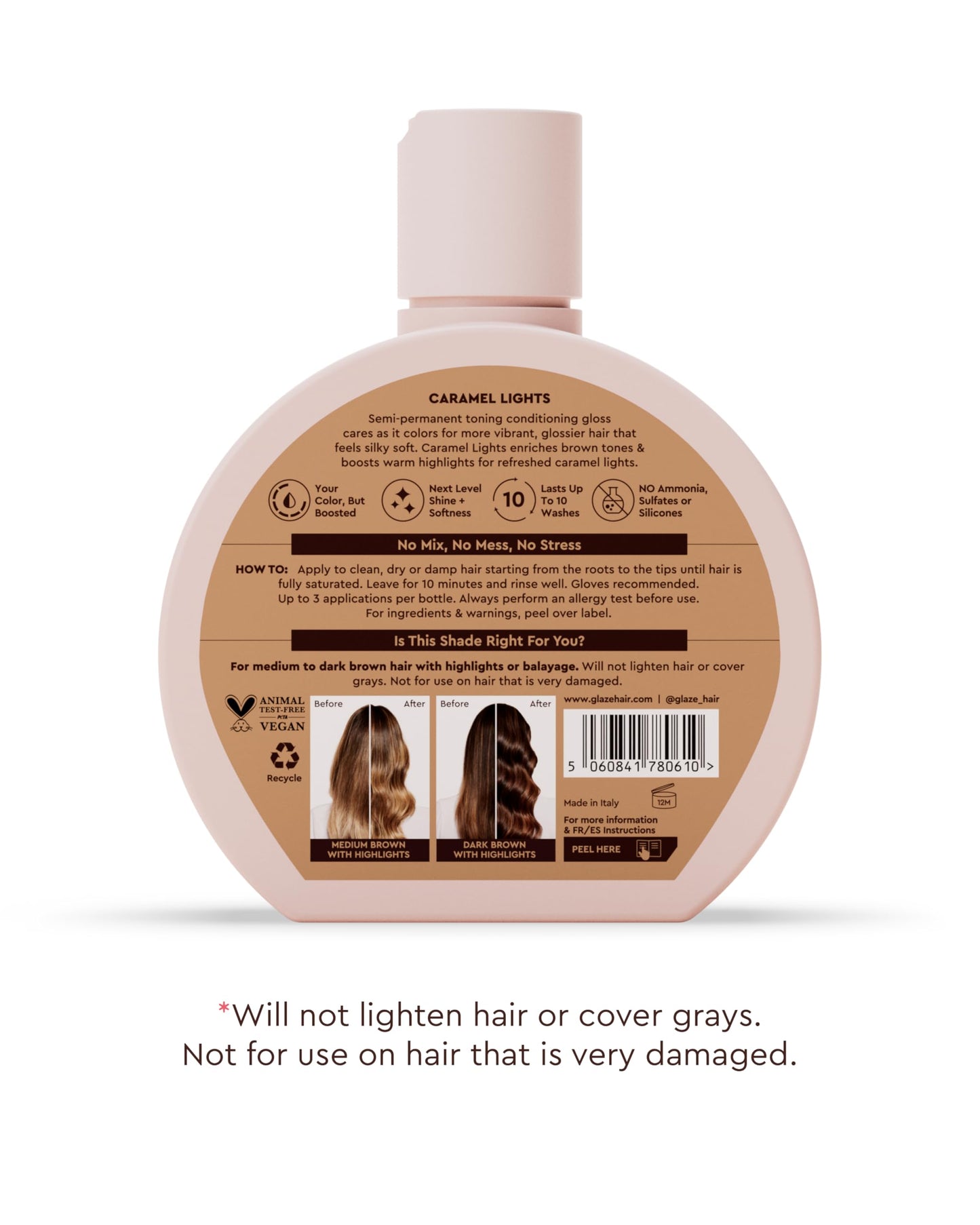 White Smoke Glaze Super Gloss Color Conditioning Gloss – Caramel Lights for Medium to Dark Brown Hair with Highlights – Rinse Out Semi-Permanent Hair Gloss that Enhances Color and Boosts Shine & Hydration