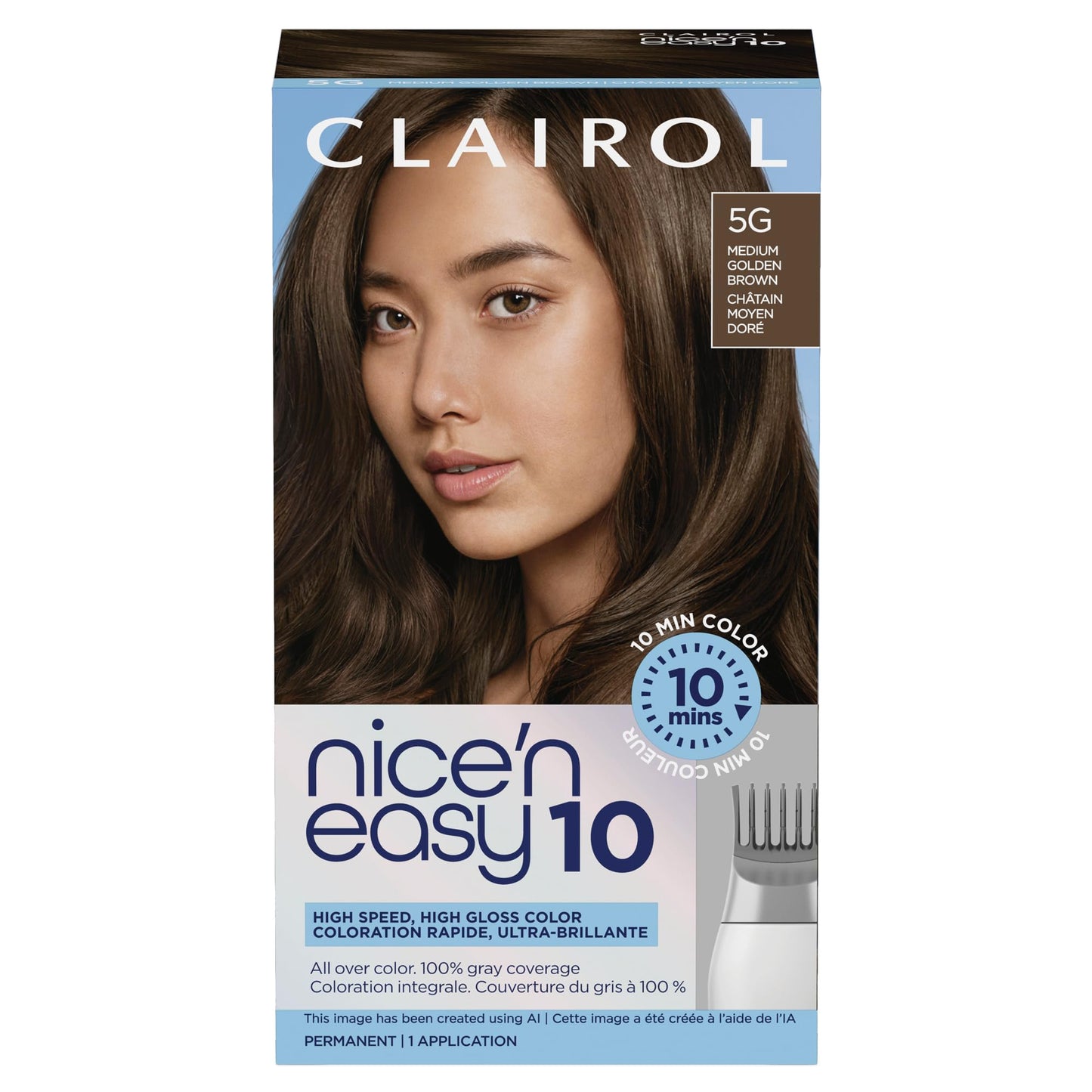 Black Clairol Nice'N Easy 10 Permanent Hair Dye, 5G Medium Golden Brown Hair Color, Pack of 1