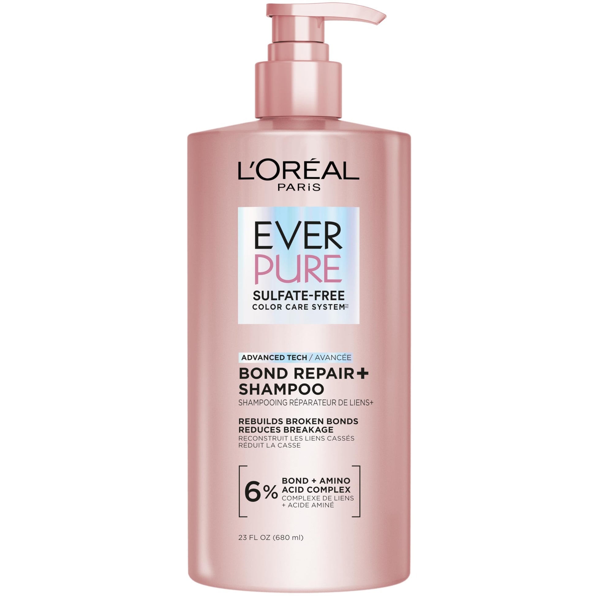 White Smoke L'Oreal Paris Sulfate Free Bond Repair+ Shampoo, Hair Shampoo with Amino Acid Complex, Strengthens and Repairs Damaged or Color Treated Hair, EverPure, 23 Fl Oz (Packaging May Vary)