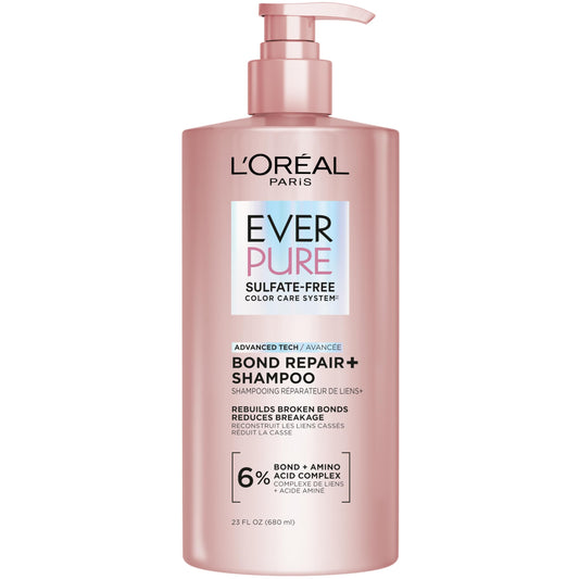 White Smoke L'Oreal Paris Sulfate Free Bond Repair+ Shampoo, Hair Shampoo with Amino Acid Complex, Strengthens and Repairs Damaged or Color Treated Hair, EverPure, 23 Fl Oz (Packaging May Vary)