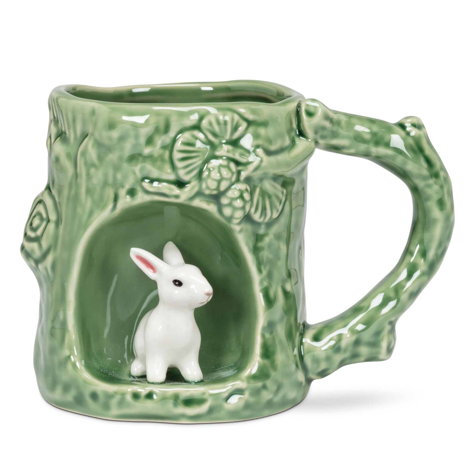 White Smoke Abbott Collection Alcove Tree Look Mug with Bunny - Stoneware, Green/White, 4 inches H (12oz)