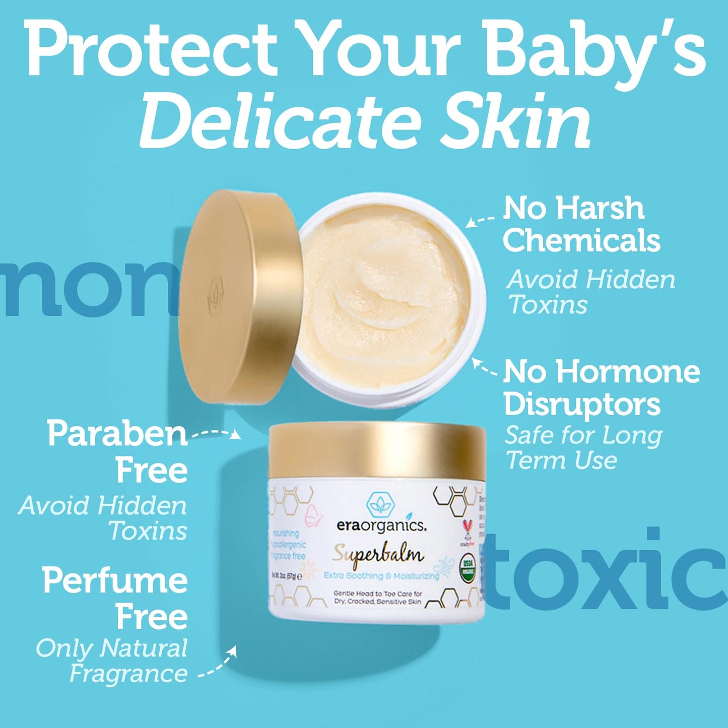 Medium Turquoise Era Organics Healing Ointment for Babies - USDA Certified Organic Natural Moisturizer Gentle on Sensitive Skin Prone To Baby Eczema, Cradle Cap (Infant Seborrheic Dermatitis), Rashes, Hives and More