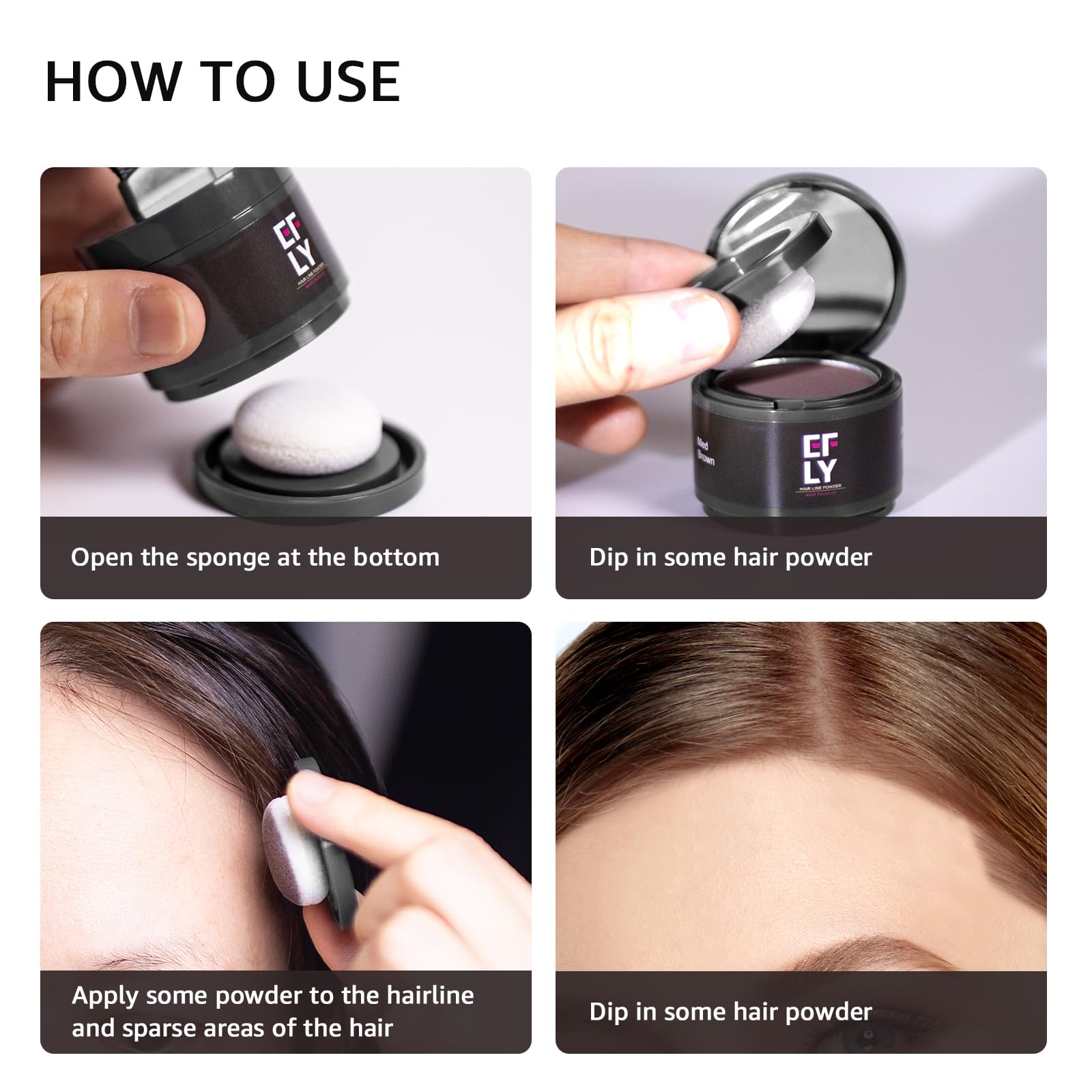White Smoke EFLY Root Touch Up Gray Hair Shadow Powder, Medium Brown, For Thinning Hair Women Men, Eyebrows, Beard Line, Instant Hair Color, 0.1411 Ounce, Synthetic Material Free, Temporary