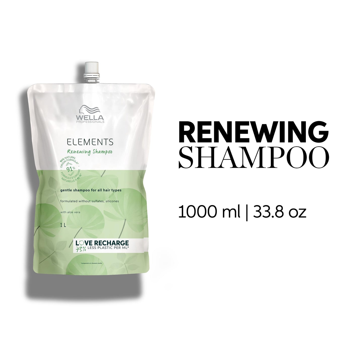 White Smoke Wella Professionals Elements Renewing Shampoo with Aloe Vera | Gentle for All Hair Types | Without Sulfate & Silicone | 1 Liter Pouch | 33.8 Fl Oz