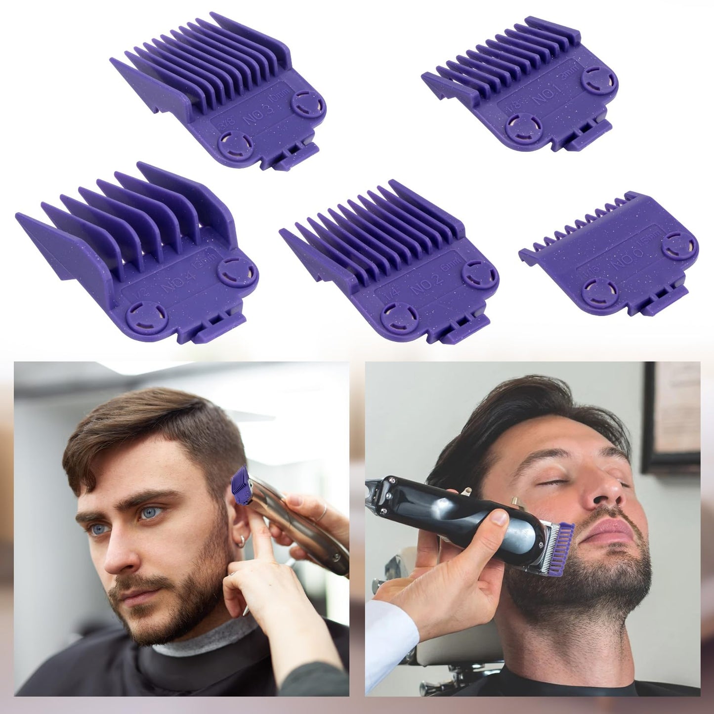 White Smoke 01410 Dual Magnetic Clipper Guards Replacement for Andis Master Hair Clippers MBA, MC-2, ML, PM-1, PM-4, and PM-5, PM Family Hair Clippers, 5 Packs Waterproof Clipper Comb Set, Purple