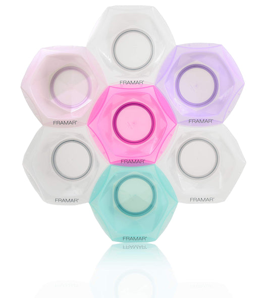 White Smoke FRAMAR Connecting Hair Dye Bowl Set – Hair Color Bowls For Hairstylist, Salon Color Bowls, No More Spilled Color, Avoids Bowls Tipping, Non-Slip Rubberized Base – 7Pc